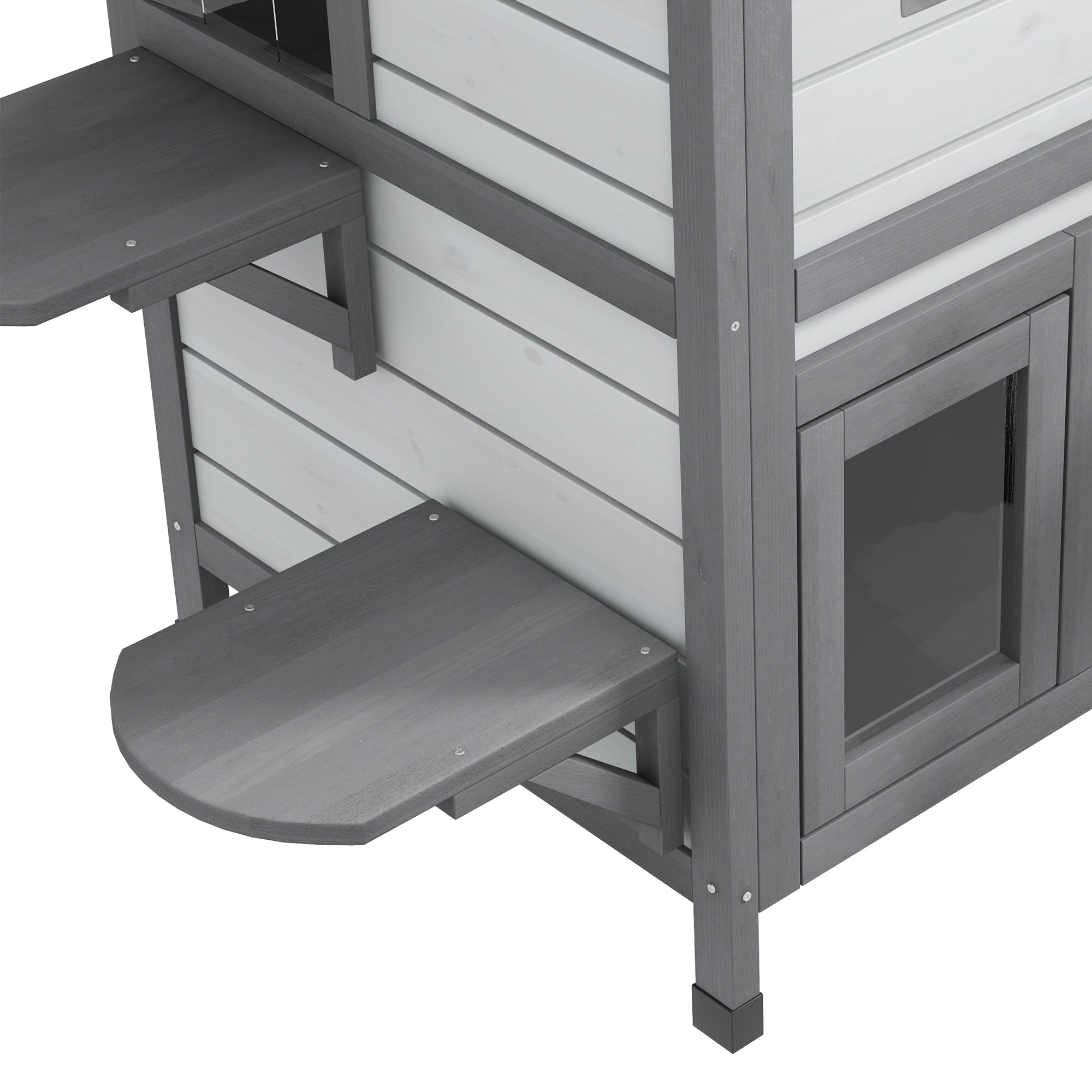 Wooden Cat House 2-Story Winterproof Waterproof Cat Cottage with Asphalt Roof Foldable Lid Stairs Cat Cave Outdoor Shelter for Outside Garden Balcony 78 x 55.5 x 91 cm White