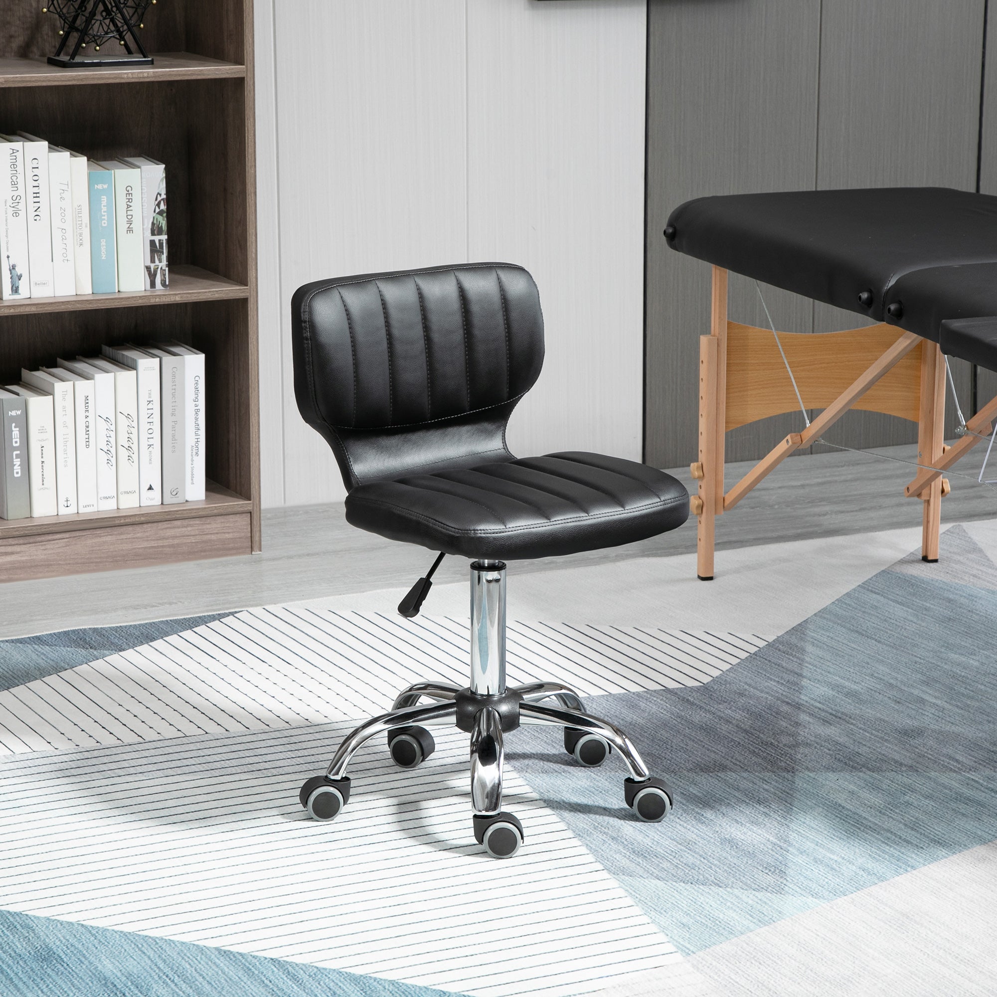 Rolling Stool - 360° swivel work stool - ergonomic stool - adjustable seat height 47-62 cm - padded synthetic cover black chrome metal