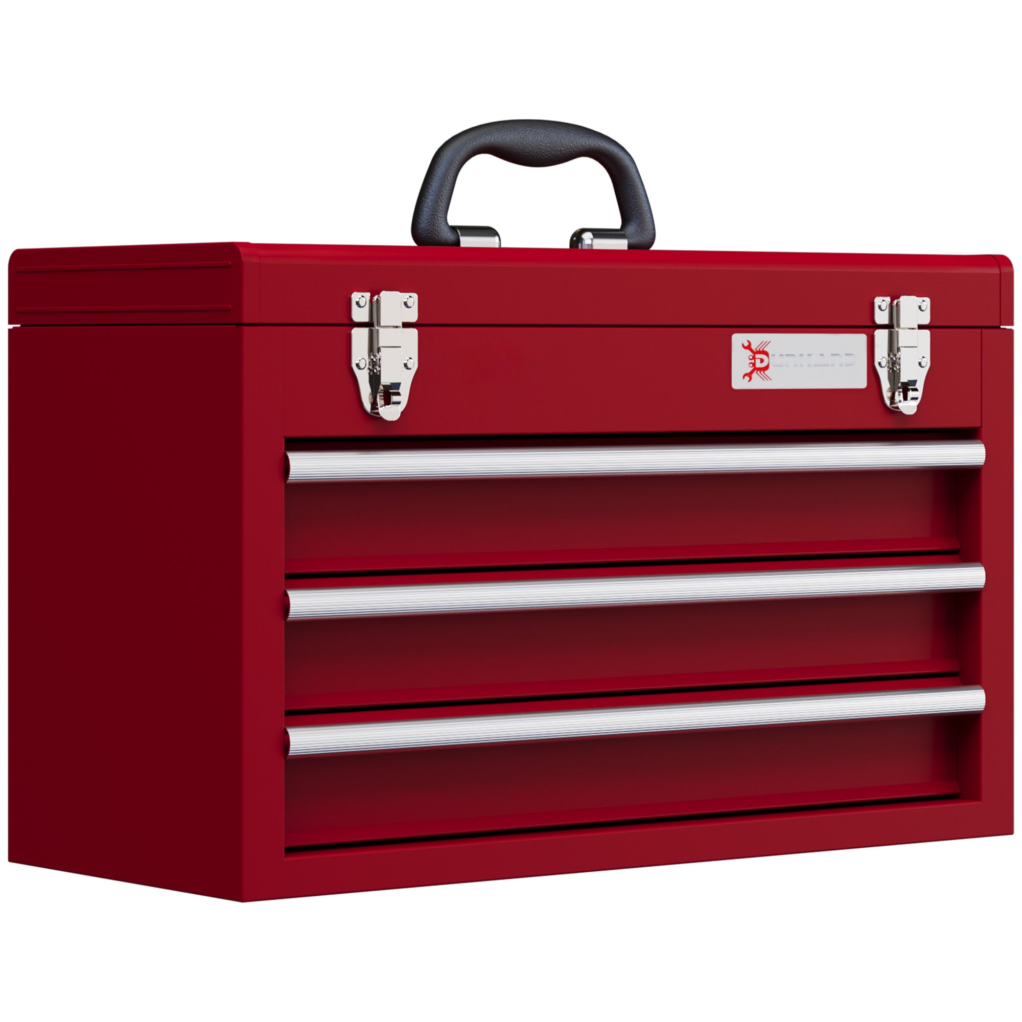Empty Tool Case, 51 x 22 x 32 cm Toolbox with 3 Drawers, Upper Storage Compartment, Handle, Tool Chest with 2 Locks, Made of Steel, Red