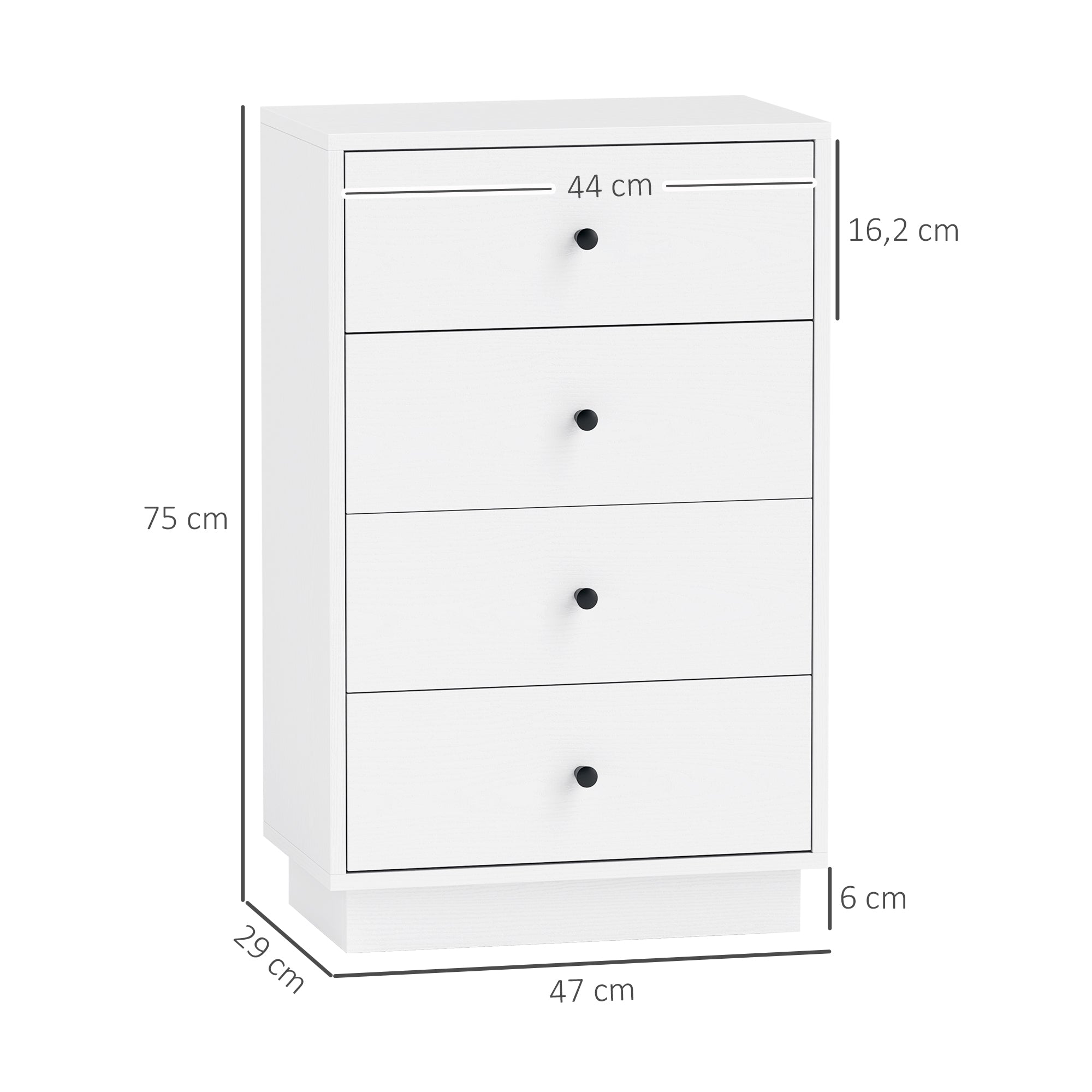 Dresser Sideboard with 4 Drawers Cabinet made of Engineered Wood Storage Cabinet in Modern Style Drawer Cabinet for Living Room Bedroom Hallway 47 x 29 x 75 cm White