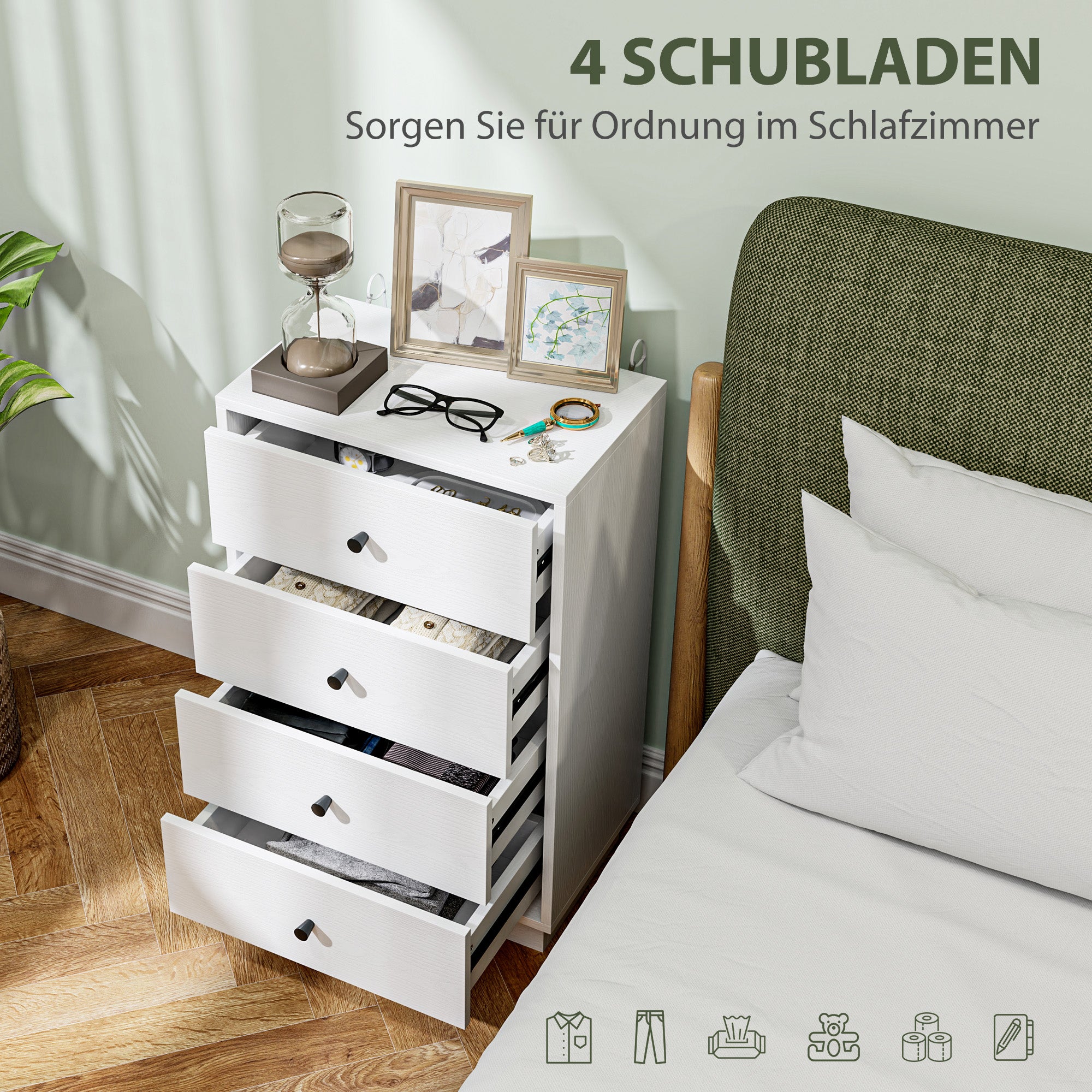 Dresser Sideboard with 4 Drawers Cabinet made of Engineered Wood Storage Cabinet in Modern Style Drawer Cabinet for Living Room Bedroom Hallway 47 x 29 x 75 cm White