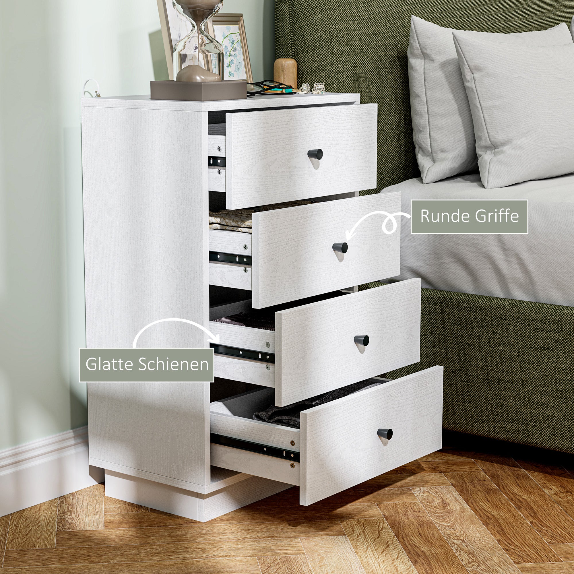 Dresser Sideboard with 4 Drawers Cabinet made of Engineered Wood Storage Cabinet in Modern Style Drawer Cabinet for Living Room Bedroom Hallway 47 x 29 x 75 cm White