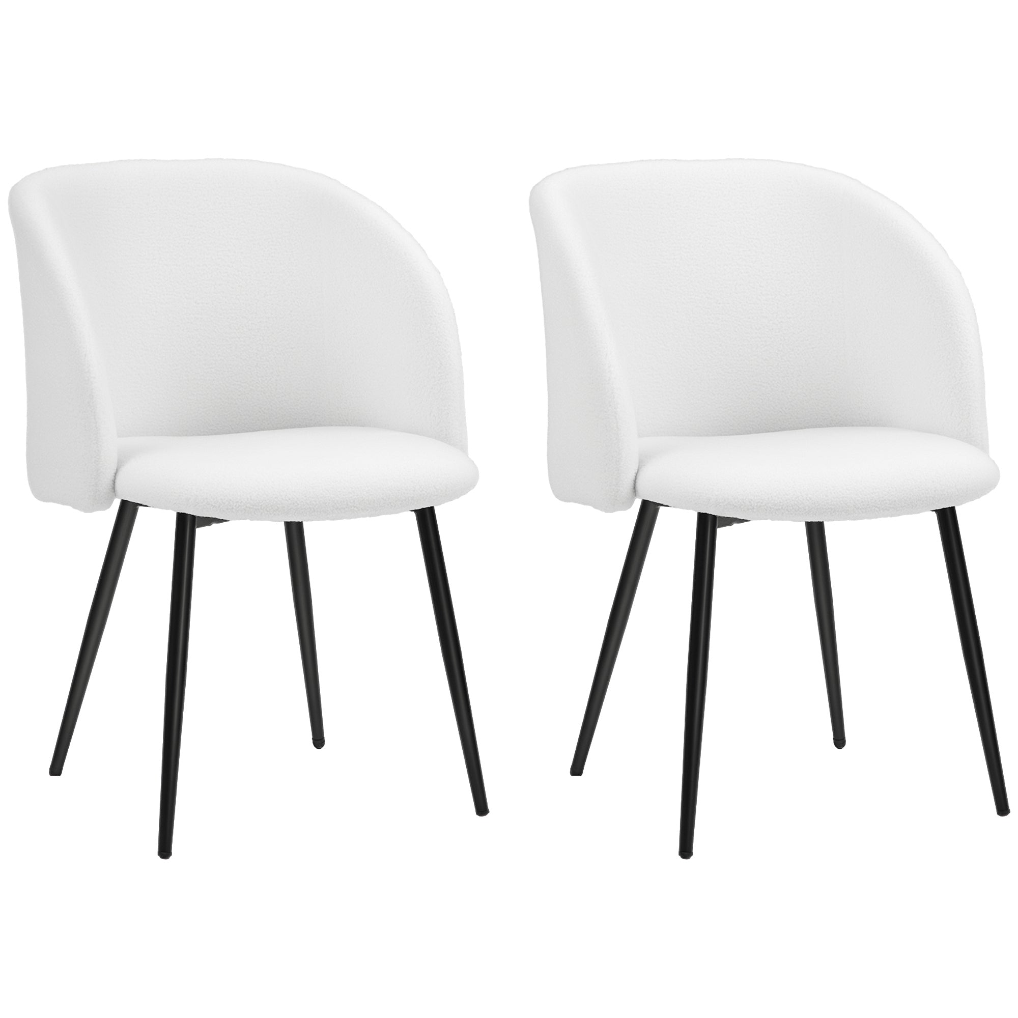 Set of 2 Dining Chairs Kitchen Chairs in Loop Wool Effect Fabric Living Room Chairs with Steel Legs - 55 x 62 x 80 cm White Black