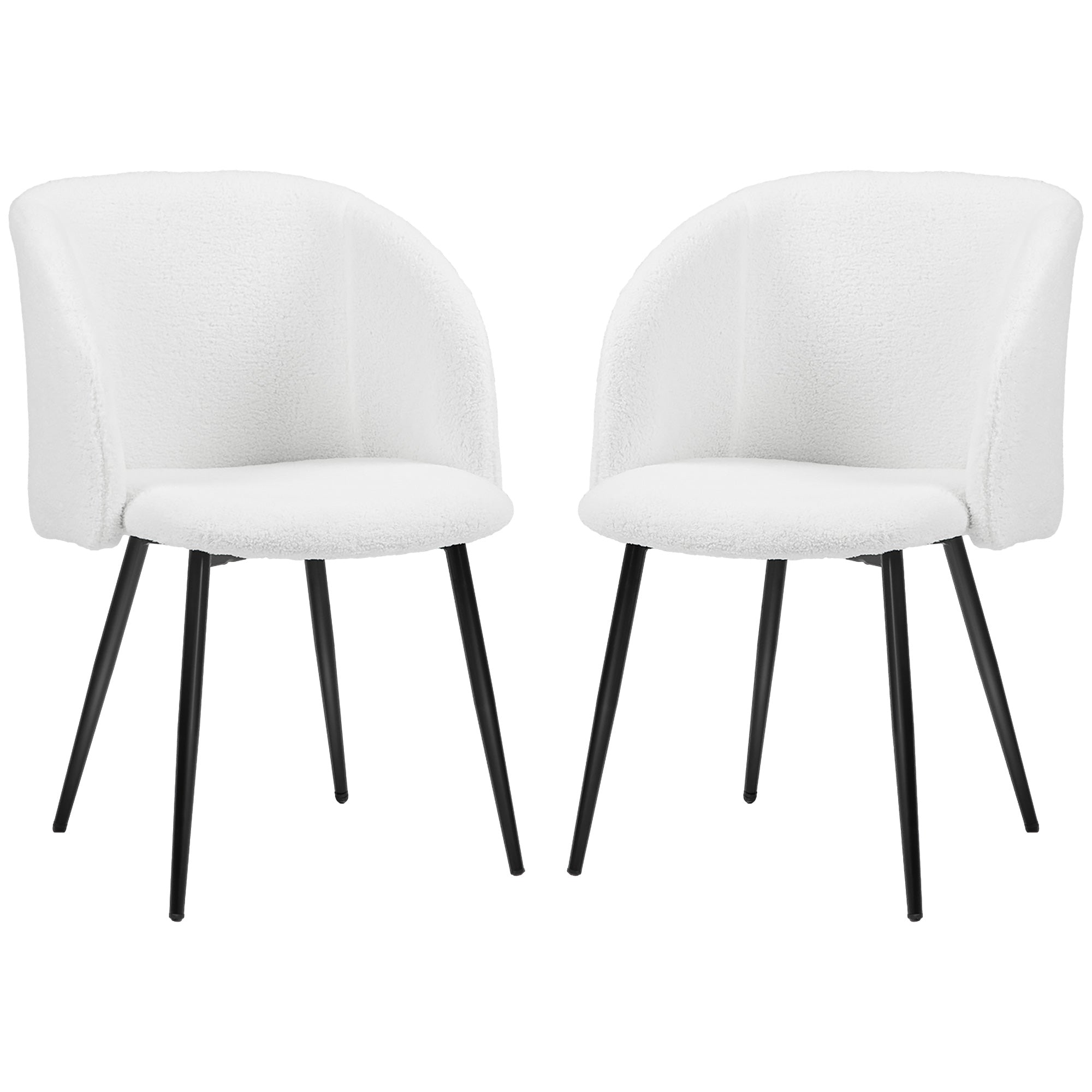 Set of 2 Dining Chairs Kitchen Chairs in Loop Wool Effect Fabric Living Room Chairs with Steel Legs - 55 x 62 x 80 cm White Black