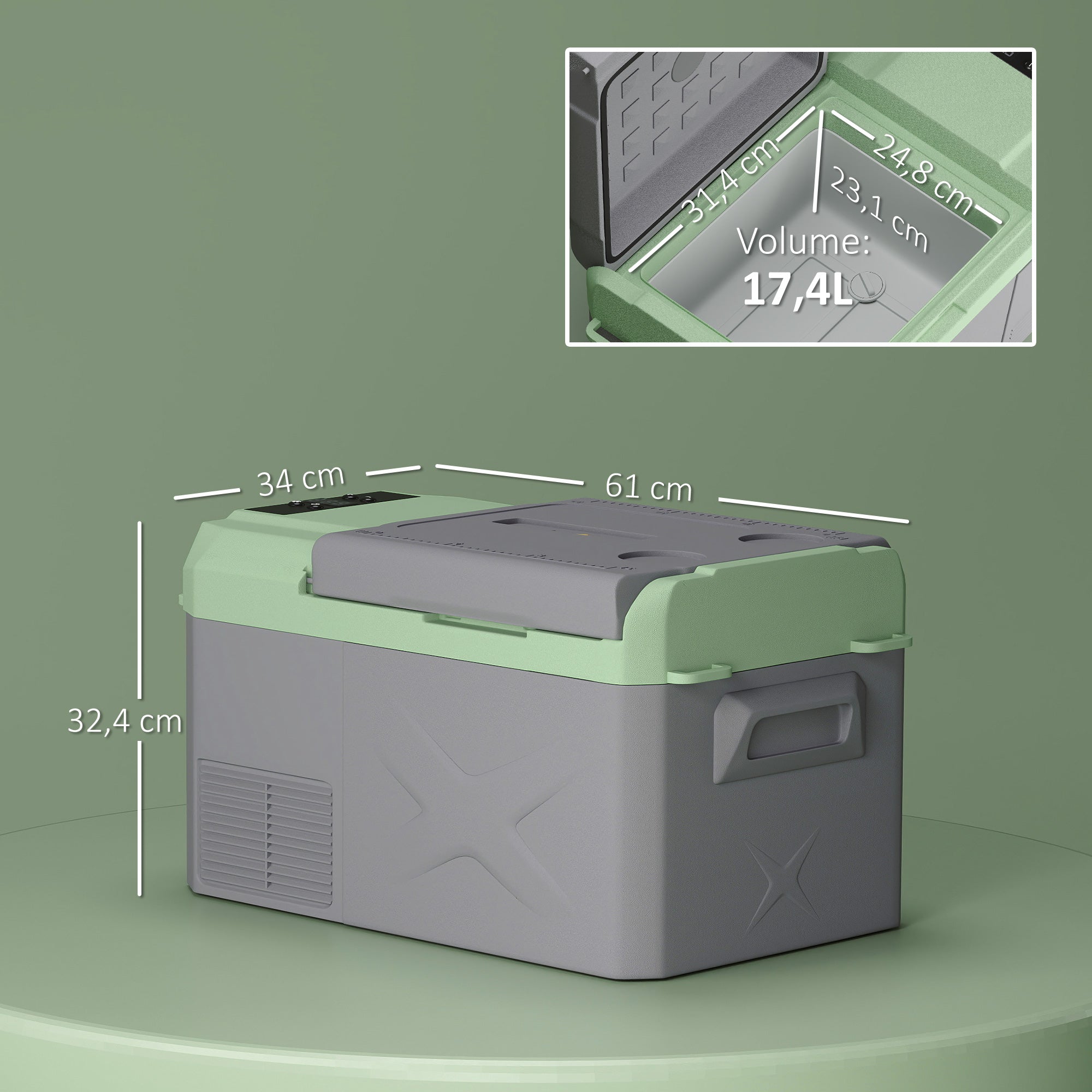 Portable Electric Cooler 17.4L Car Fridge 12V-220V Mini Refrigerator with Compressor LED Light Digital Display ECO and MAX Modes from -20℃ to +20 ℃ for Home Camping Travel Car