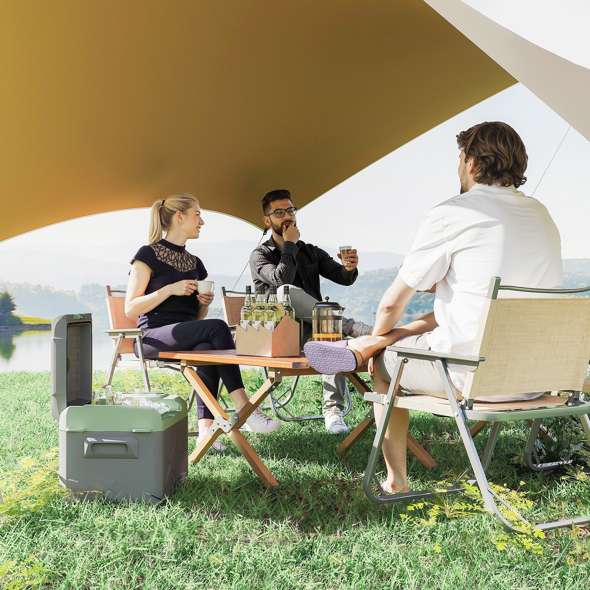 Portable Electric Cooler 17.4L Car Fridge 12V-220V Mini Refrigerator with Compressor LED Light Digital Display ECO and MAX Modes from -20℃ to +20 ℃ for Home Camping Travel Car