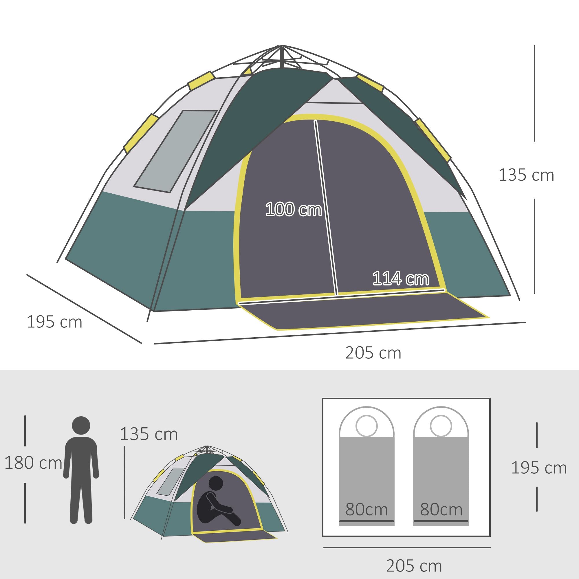 Camping Tent for 3 Persons Pop-up Dome Tent with Window, Carry Bag, Hooks, Floor Mat, Family Tent with 1000mm Water Column Tent for Camping Travel Trekking Garden