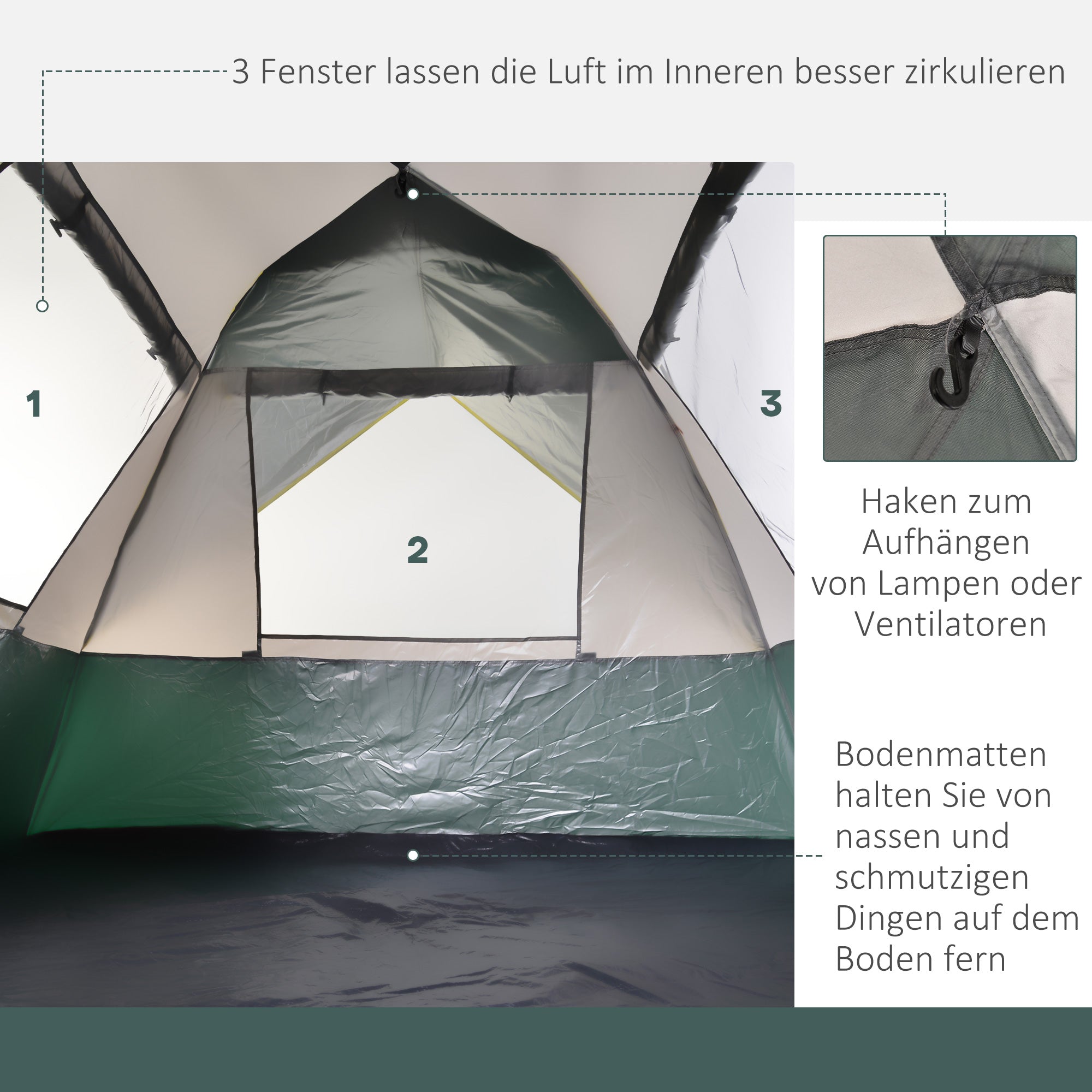 Camping Tent for 3 Persons Pop-up Dome Tent with Window, Carry Bag, Hooks, Floor Mat, Family Tent with 1000mm Water Column Tent for Camping Travel Trekking Garden