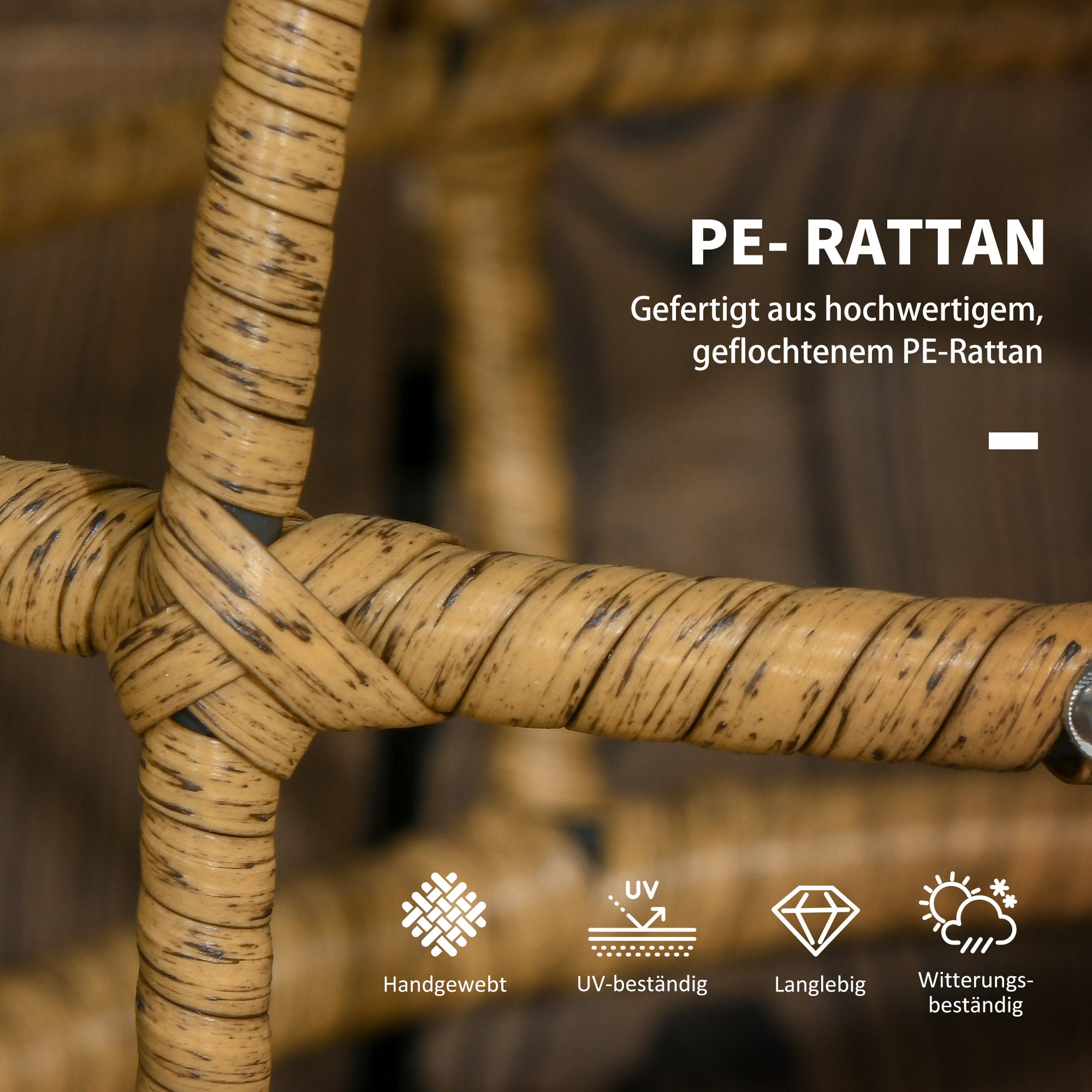 2-Piece Side Table Set, Rattan Coffee Table, Metal Tabletop, Handwoven Sofa Table for Garden, Balcony, Ø46+Ø60 cm, Sand