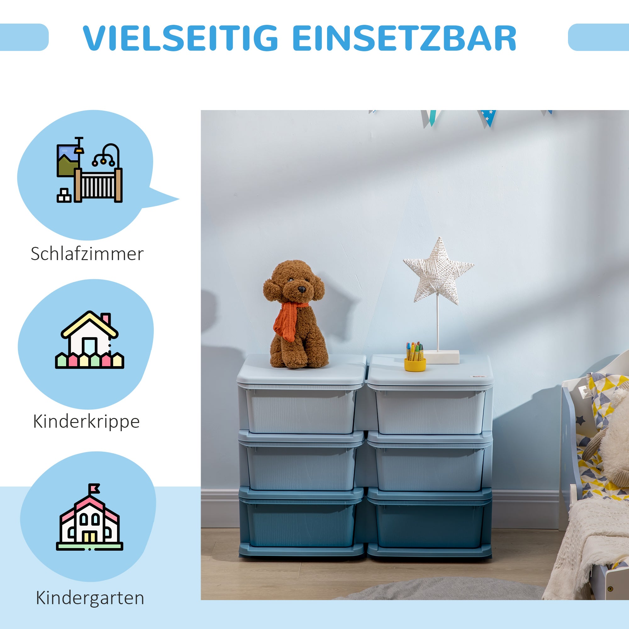 Drawer Cabinet for Kids with Storage Space Storage Boxes Toy Organizer Toy Chest Six Levels for Children's Room 3-6 Years Kids Furniture Blue 75 x 37 x 56.5 cm