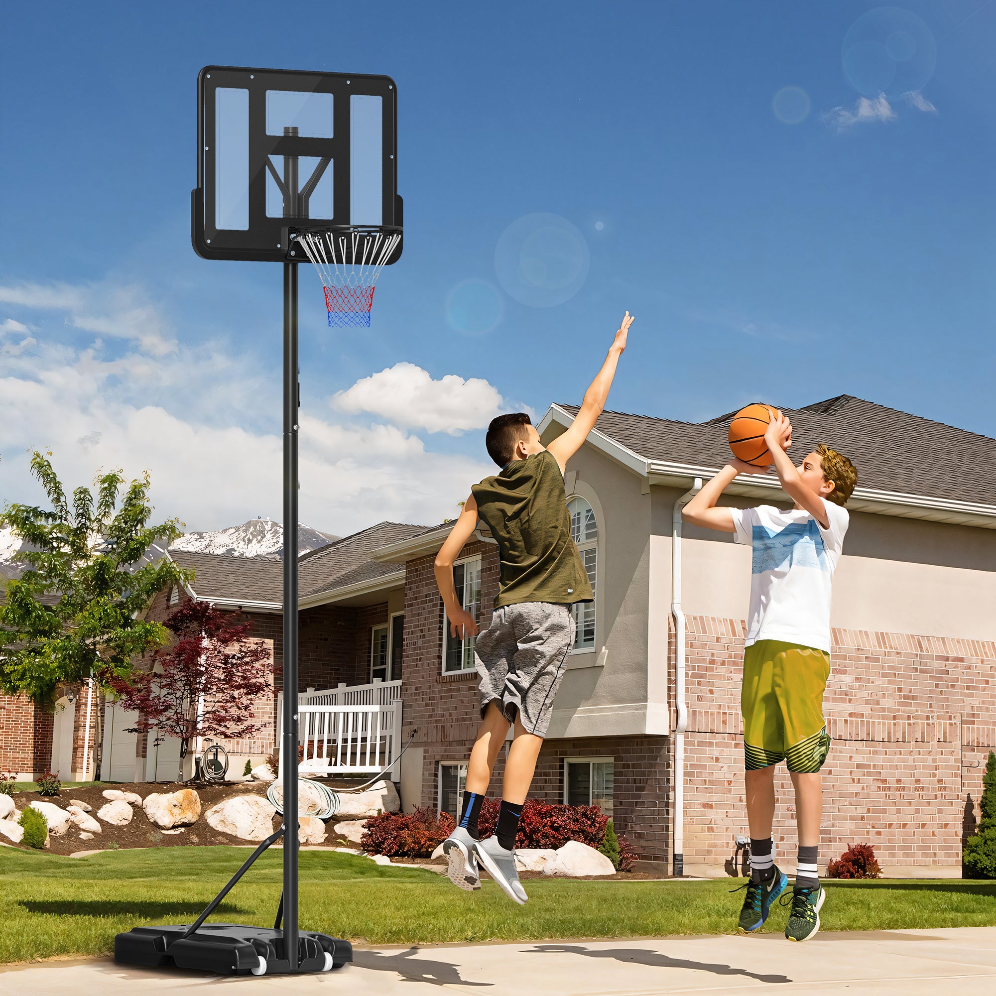Outdoor Basketball Hoop with Adjustable Height 220-365 cm Portable Basketball Hoop with Stand Basketball Hoop with Wheels Fillable Base Black