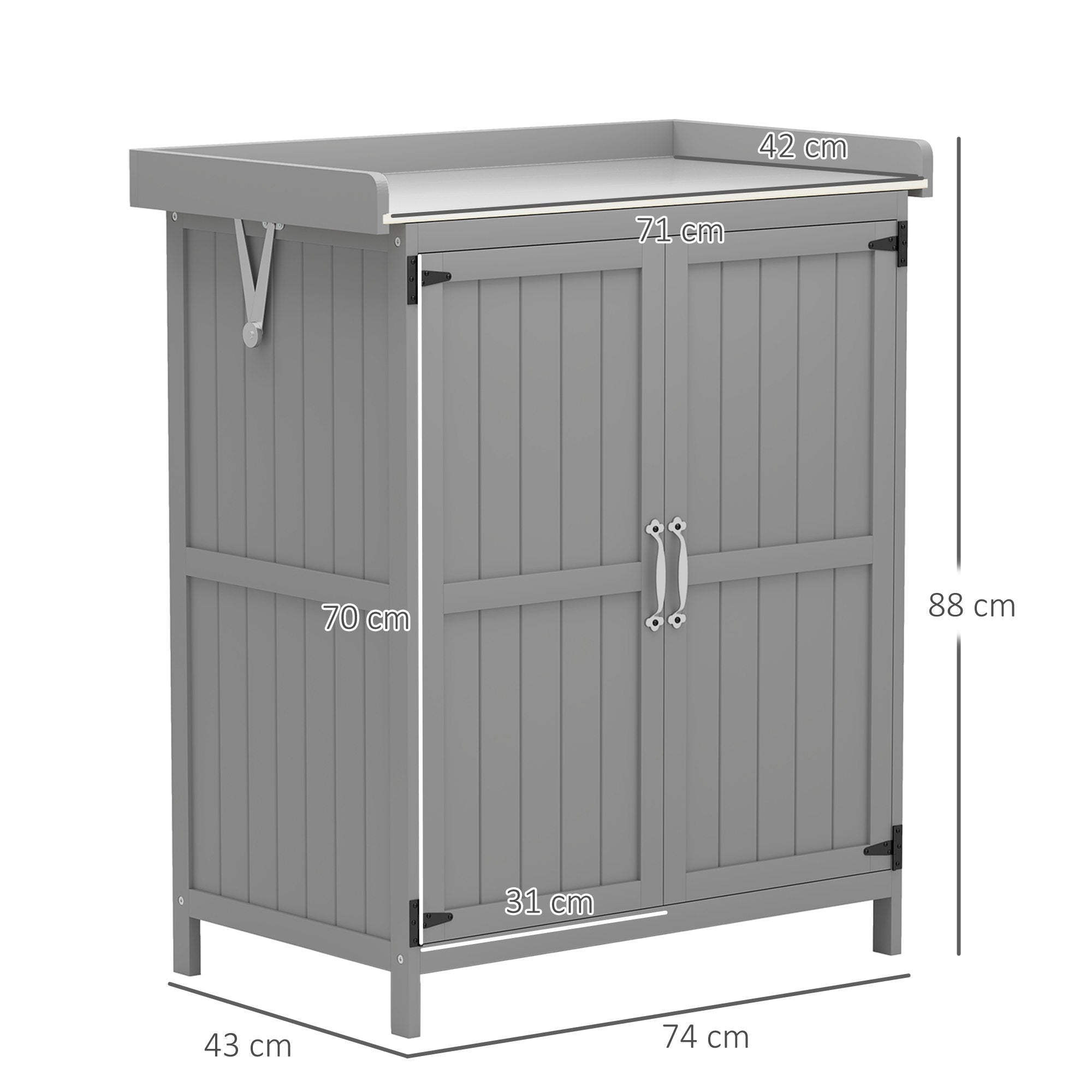 Garden Cabinet Wood, Weatherproof Tool Shed 74x43x88cm, Tool House with Folding Roof Shelves, Work Surface, Tool Cabinet, Garden House Tool Cabinet Garden Shed for Garden, Gray