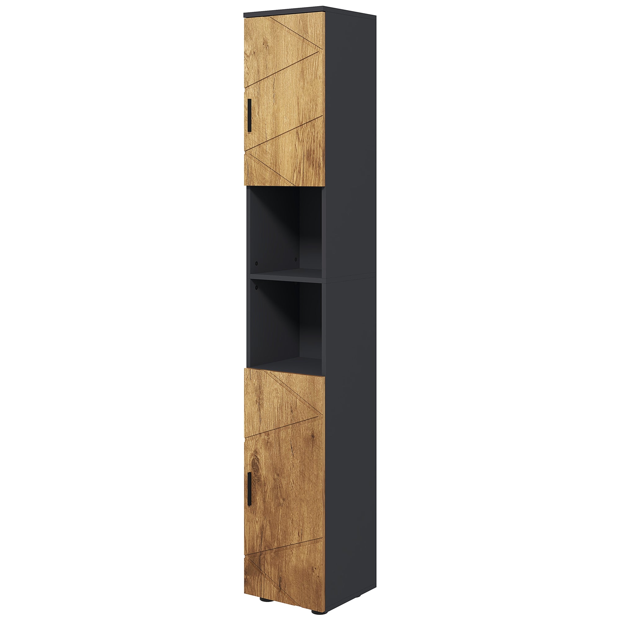Bathroom Storage Column Cabinet 2 Doors Adjustable Shelf 2 Niches Toilet Cabinet 30 x 30 x 183 cm Dark Oak