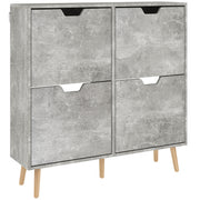 Entryway Shoe Cabinet with 4 Flip Drawers on 2 Levels for 16 Pairs of Shoes, Space-Saving Shoe Cabinet with Adjustable Shelves in Chipboard and Pine Wood, 95x26x95 cm, Gray