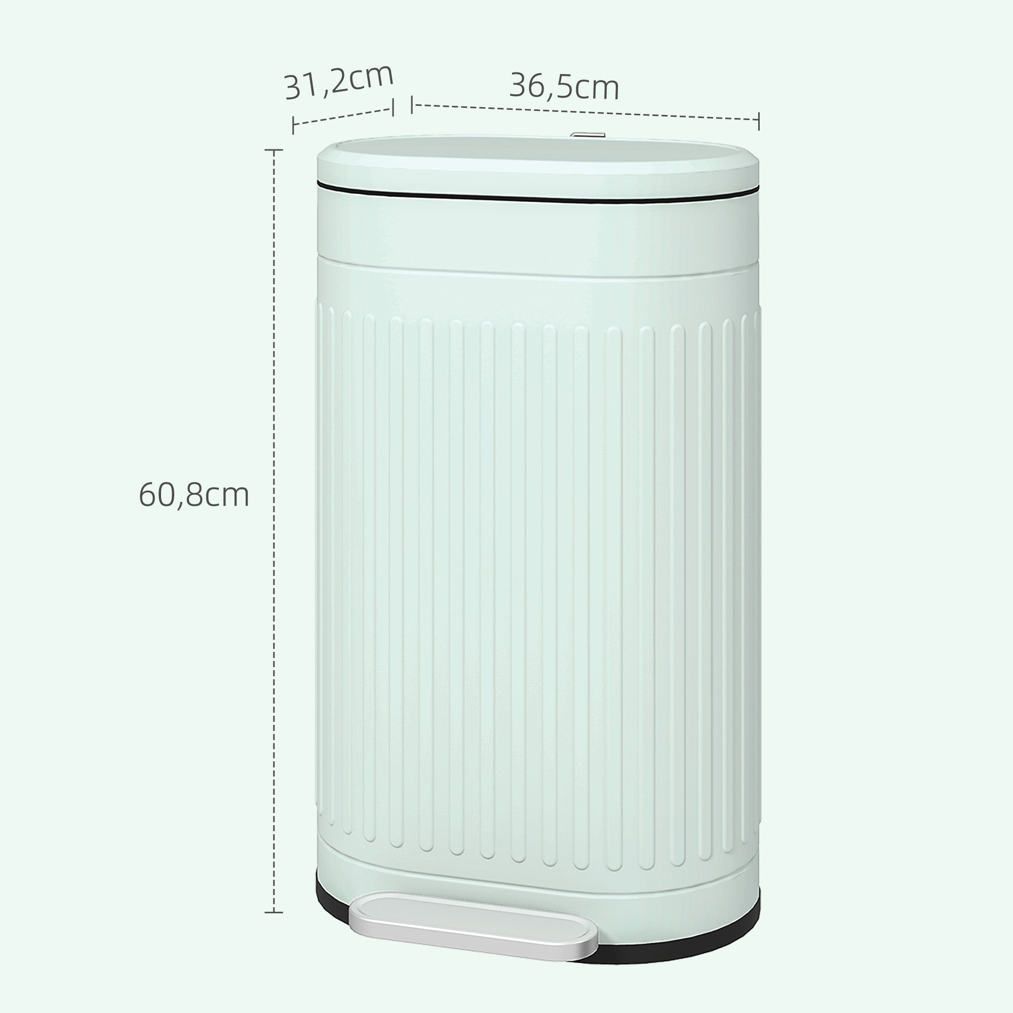 30L Pedal Bin with Removable Inner Bucket & Soft-Close Lid, Fingerprint-Resistant, Green (36.5 x 31.2 x 60.8 cm)