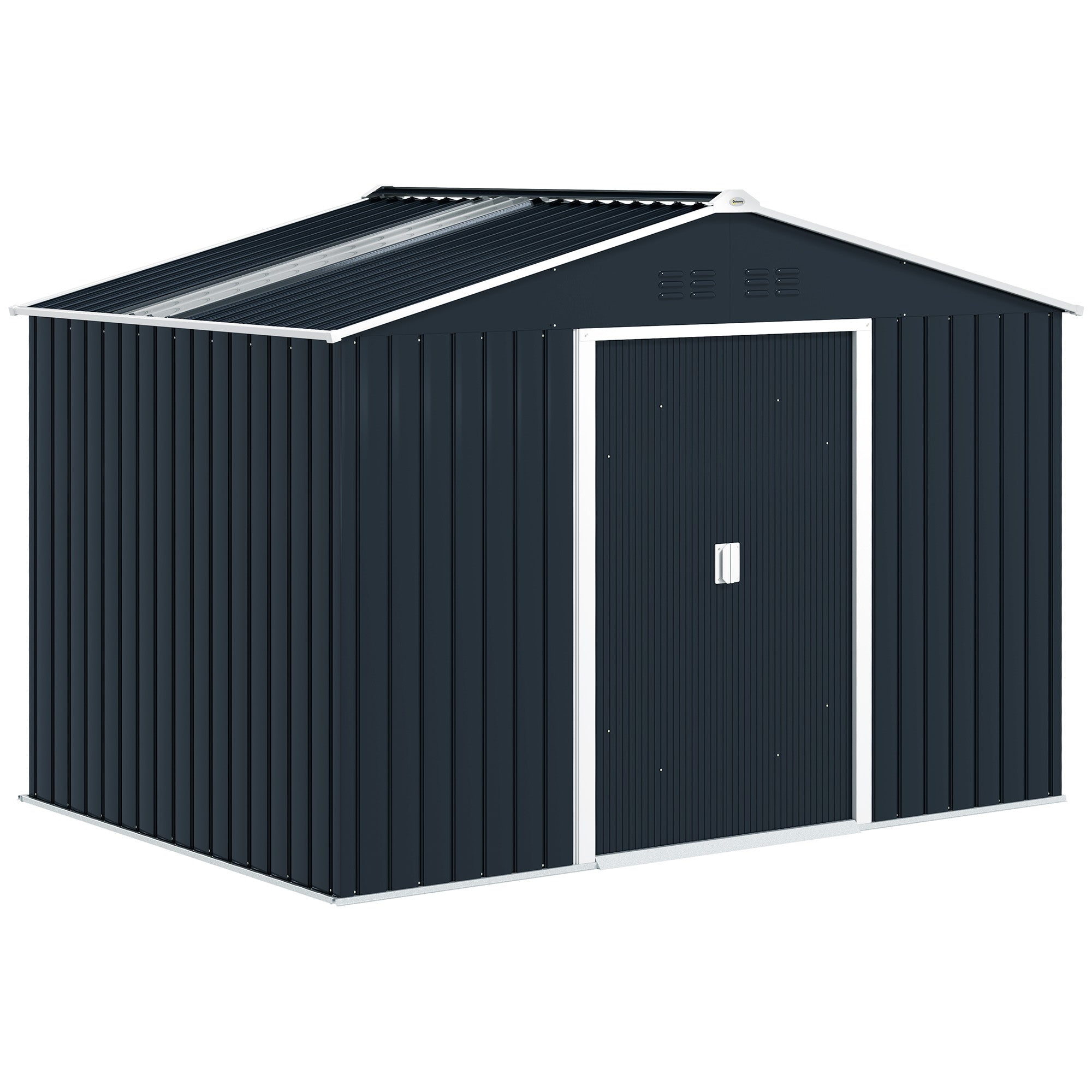 Storage Shed 4.9 sqm, Garden Shed with Pent Roof, Sliding Door, Foundation, 277 x 195 x 192 cm, Tool Shed made of Galvanized Steel, Weatherproof, for Garden, Dark Gray