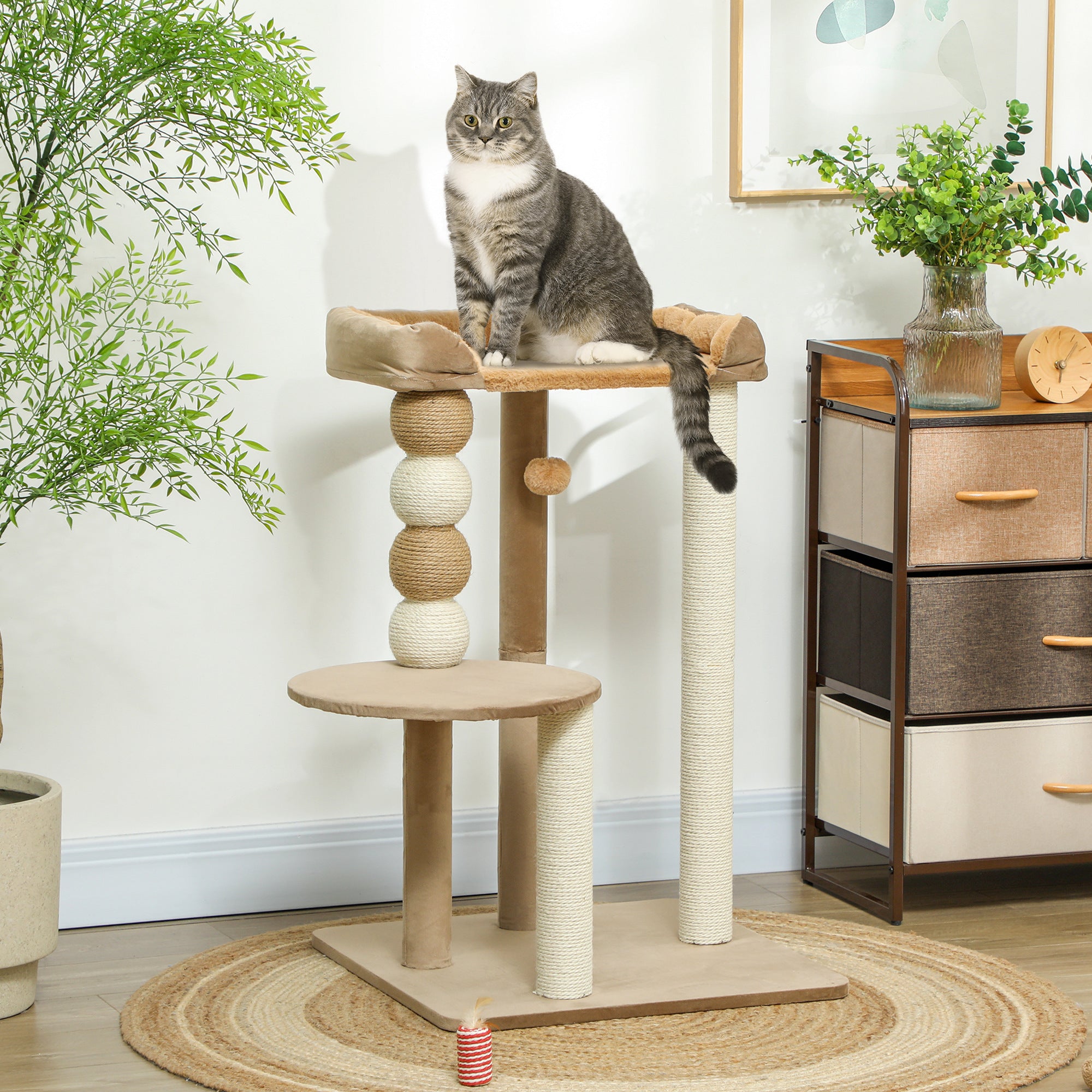 Cat Tree 86 cm Cat Tree with Jumping Platform, Bed, Play Ball, Cat Scratching Post with Jute Scratching Columns, for Cats up to 7 kg, Coffee