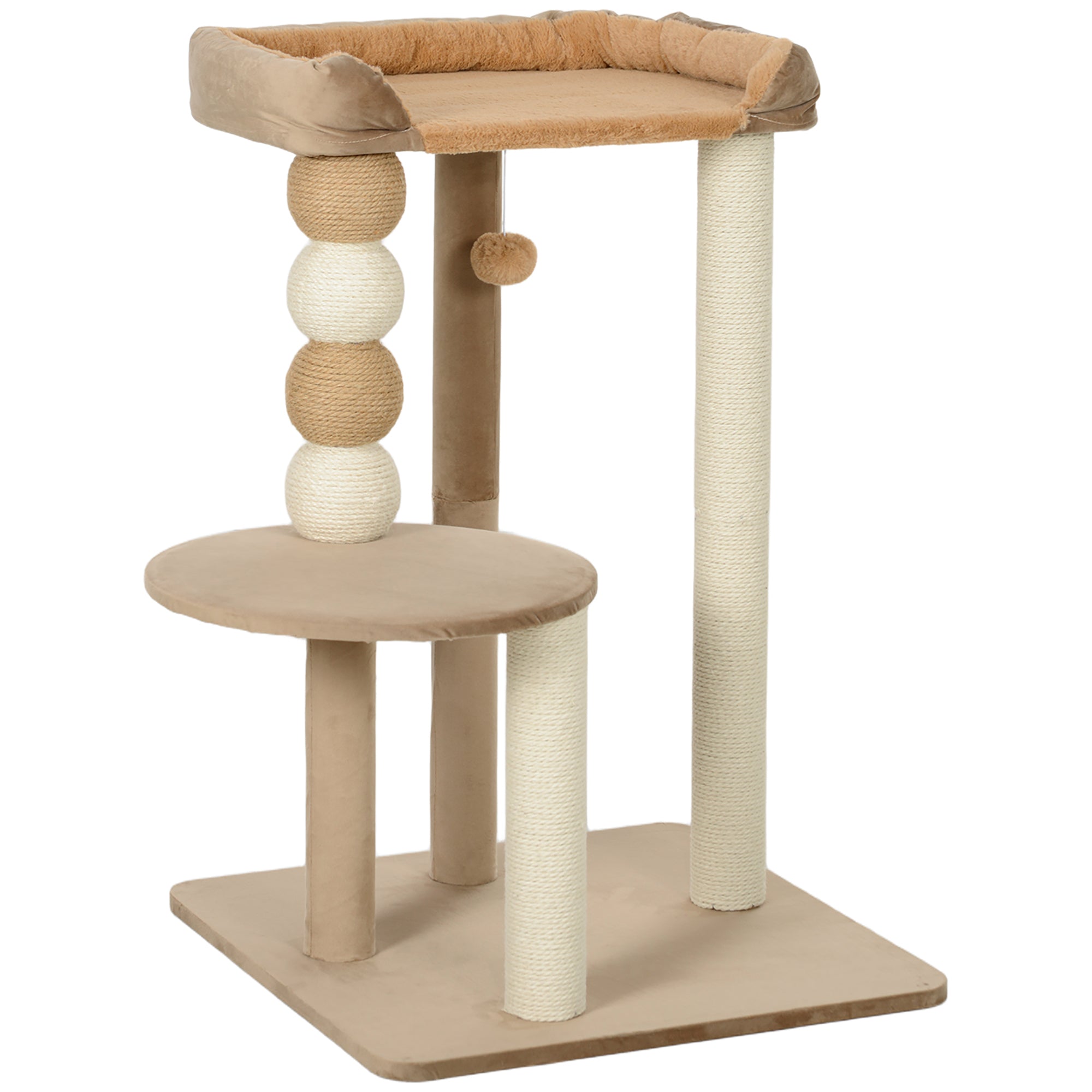 Cat Tree 86 cm Cat Tree with Jumping Platform, Bed, Play Ball, Cat Scratching Post with Jute Scratching Columns, for Cats up to 7 kg, Coffee