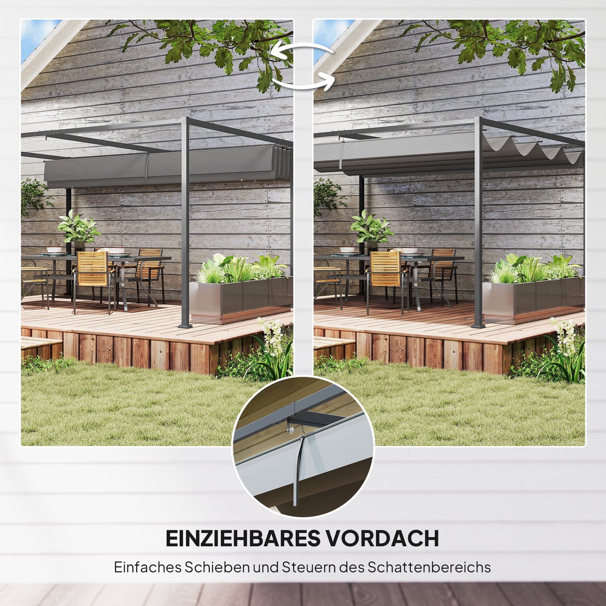 Pergola 4x3m Garden Pavilion, Steel Terrace Canopy, Garden Pavilion with Adjustable Roof, Freestanding, Sunshade for Terrace and Garden, Dark Grey