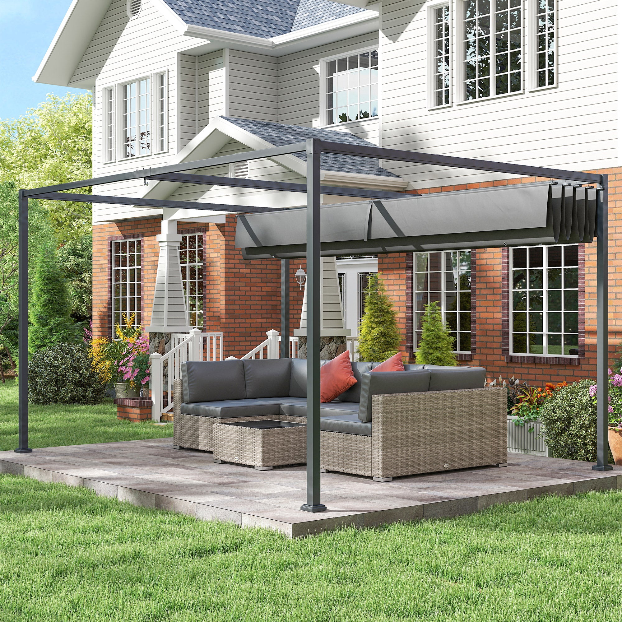 Pergola 4x3m Garden Pavilion, Steel Terrace Canopy, Garden Pavilion with Adjustable Roof, Freestanding, Sunshade for Terrace and Garden, Dark Grey