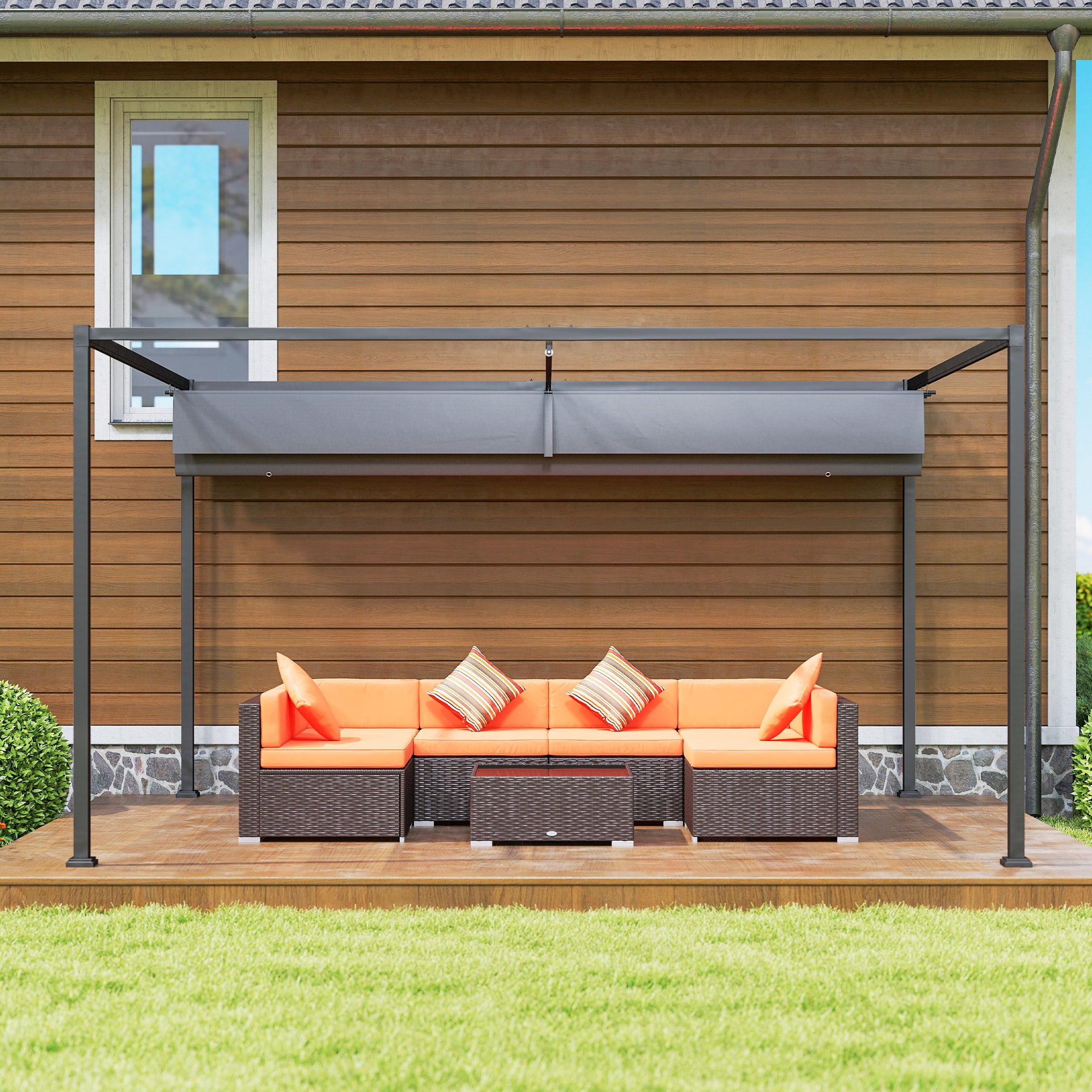 Pergola 4x3m Garden Pavilion, Steel Terrace Canopy, Garden Pavilion with Adjustable Roof, Freestanding, Sunshade for Terrace and Garden, Dark Grey