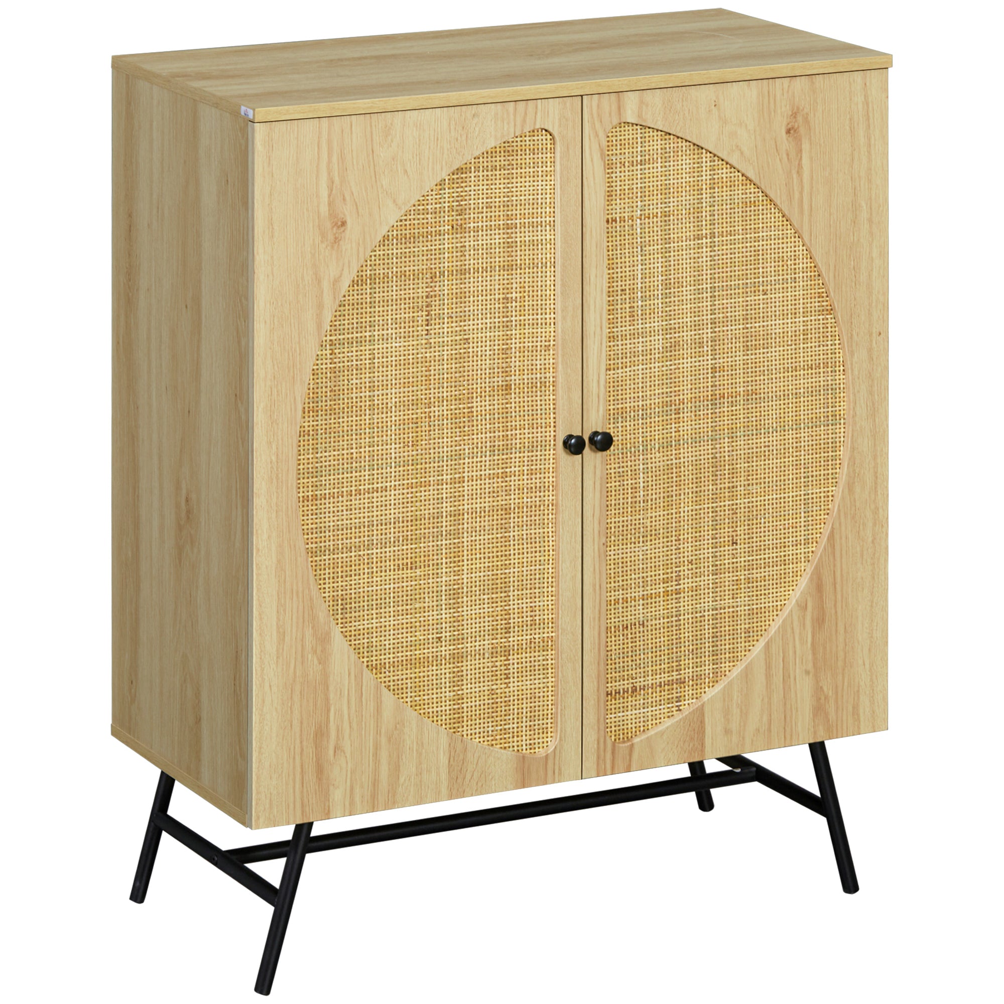 High Buffet Storage Cabinet with Wood and Wicker Design 2 Doors - 80 x 39 x 101.8 cm Natural