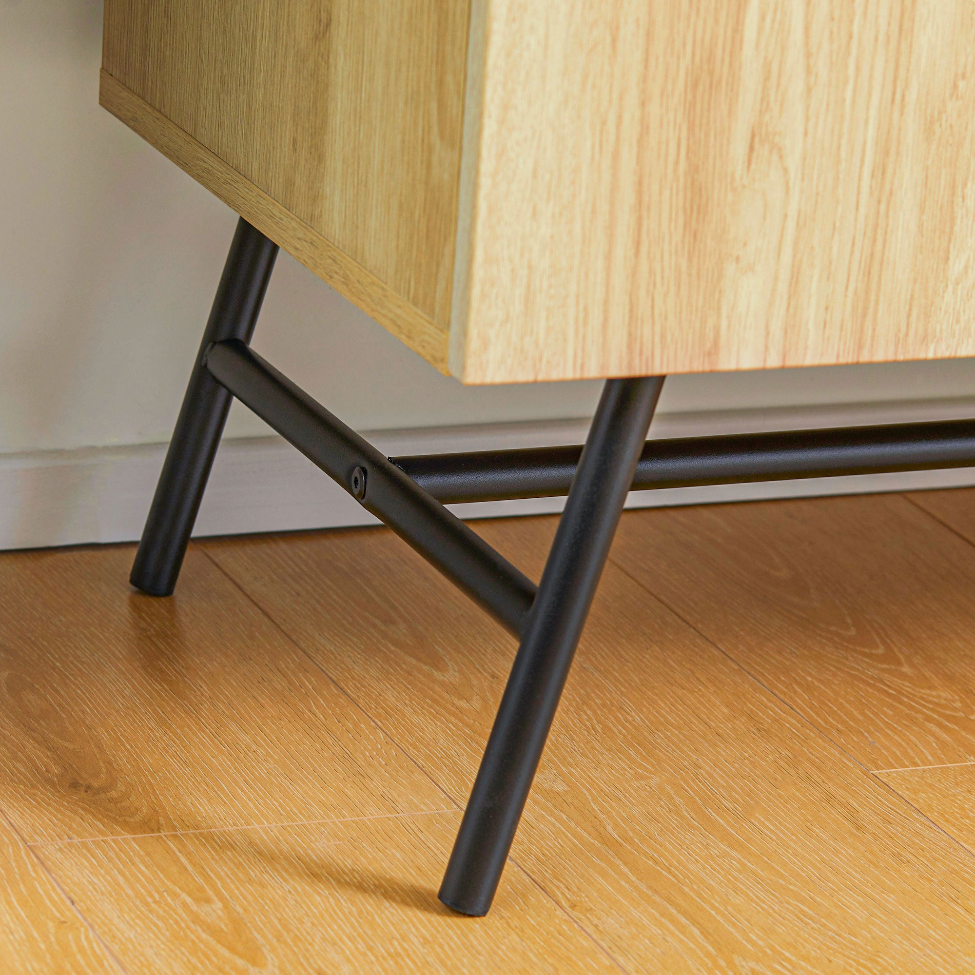 High Buffet Storage Cabinet with Wood and Wicker Design 2 Doors - 80 x 39 x 101.8 cm Natural