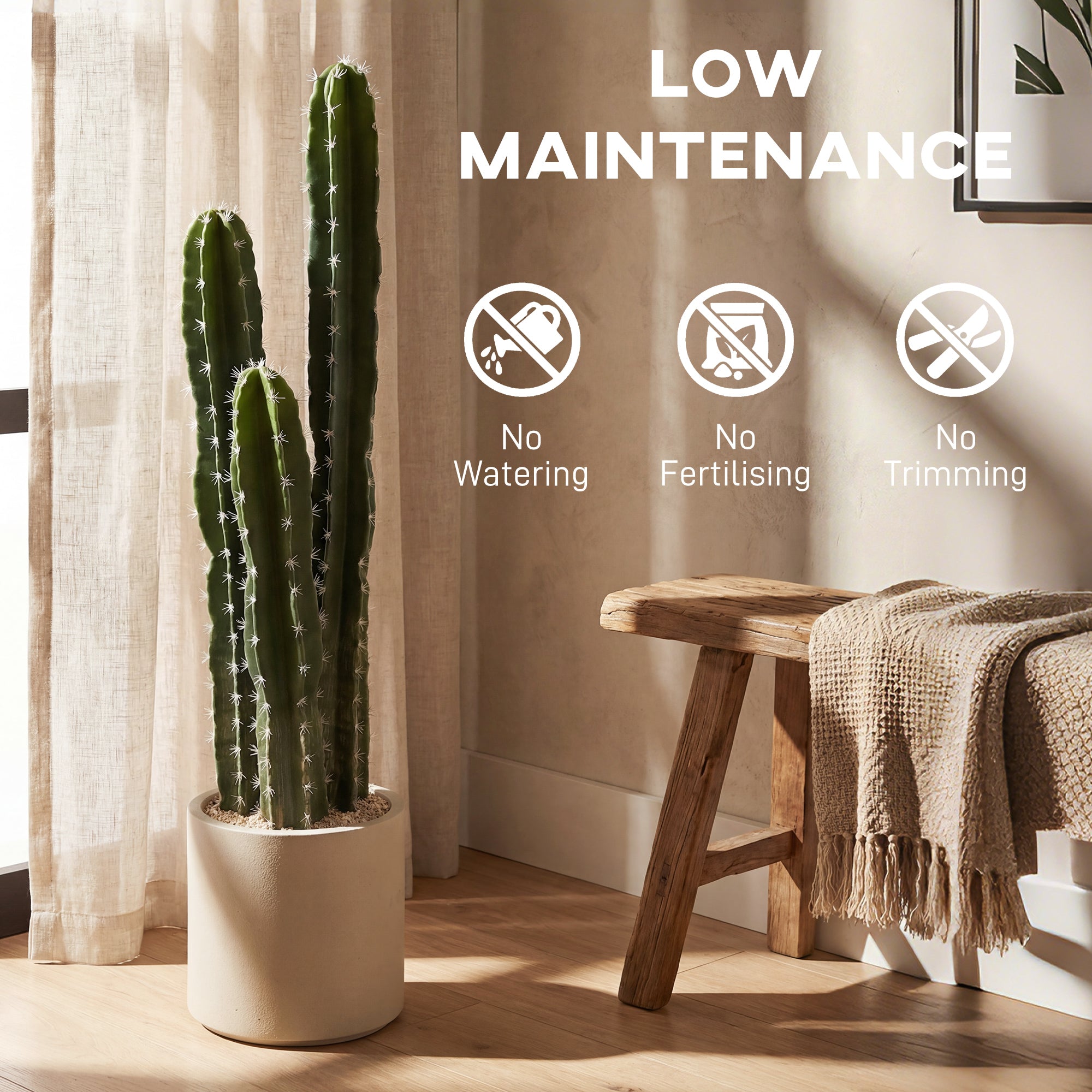 Artificial Potted Cactus, 95 cm (37.4 in) Real-Look 3-Branch Plant for Home & Office Decor