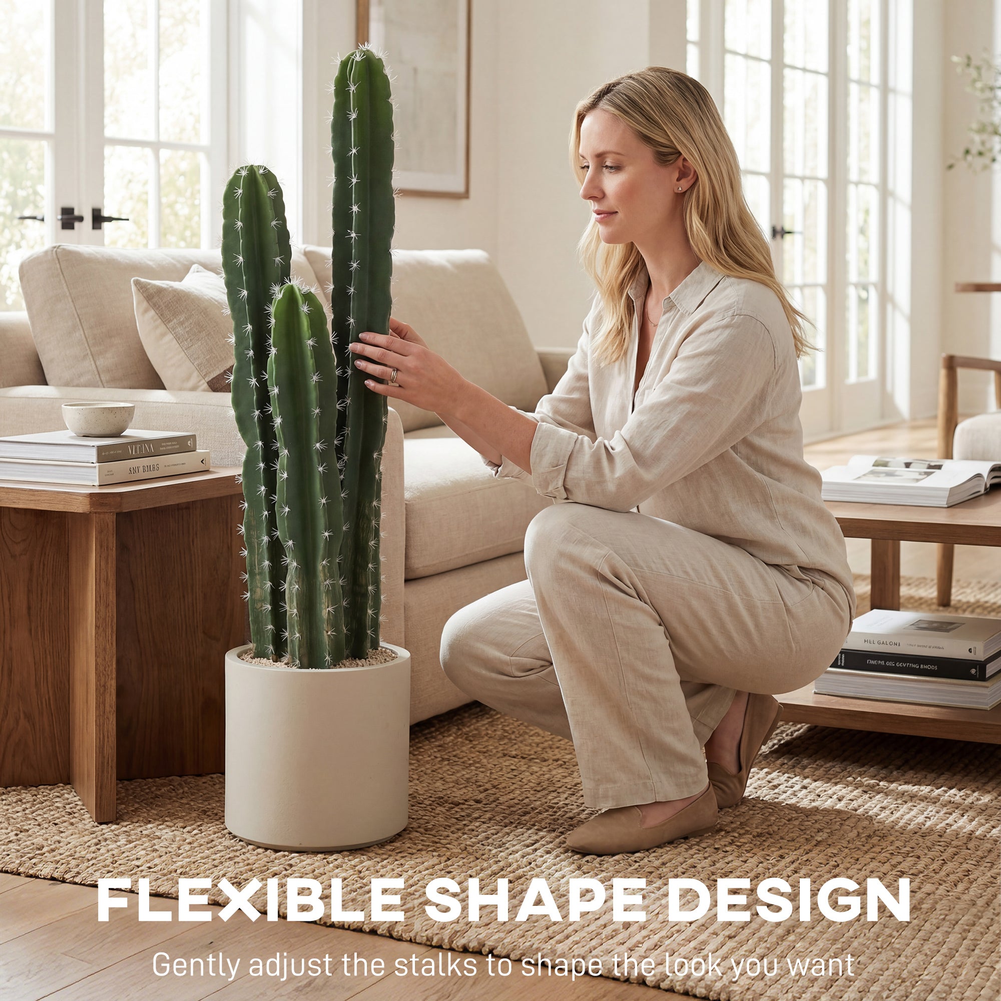 Artificial Potted Cactus, 95 cm (37.4 in) Real-Look 3-Branch Plant for Home & Office Decor