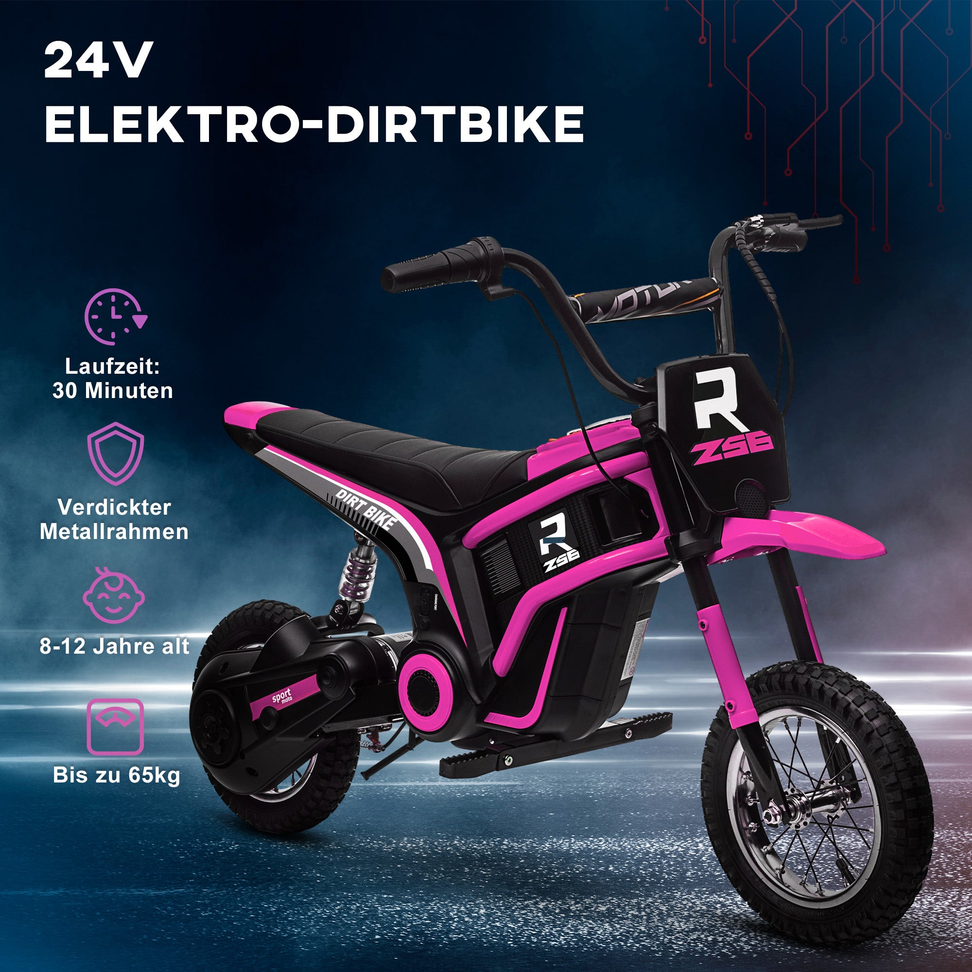 Electric Motorcycle for Kids with 24V 350W Motor, 8-16 KM/H Speed Modes, 12-Inch Air Tires, Electric Motorcycle with Music Headlights, Moto Cross for Kids 8-12 Years Pink