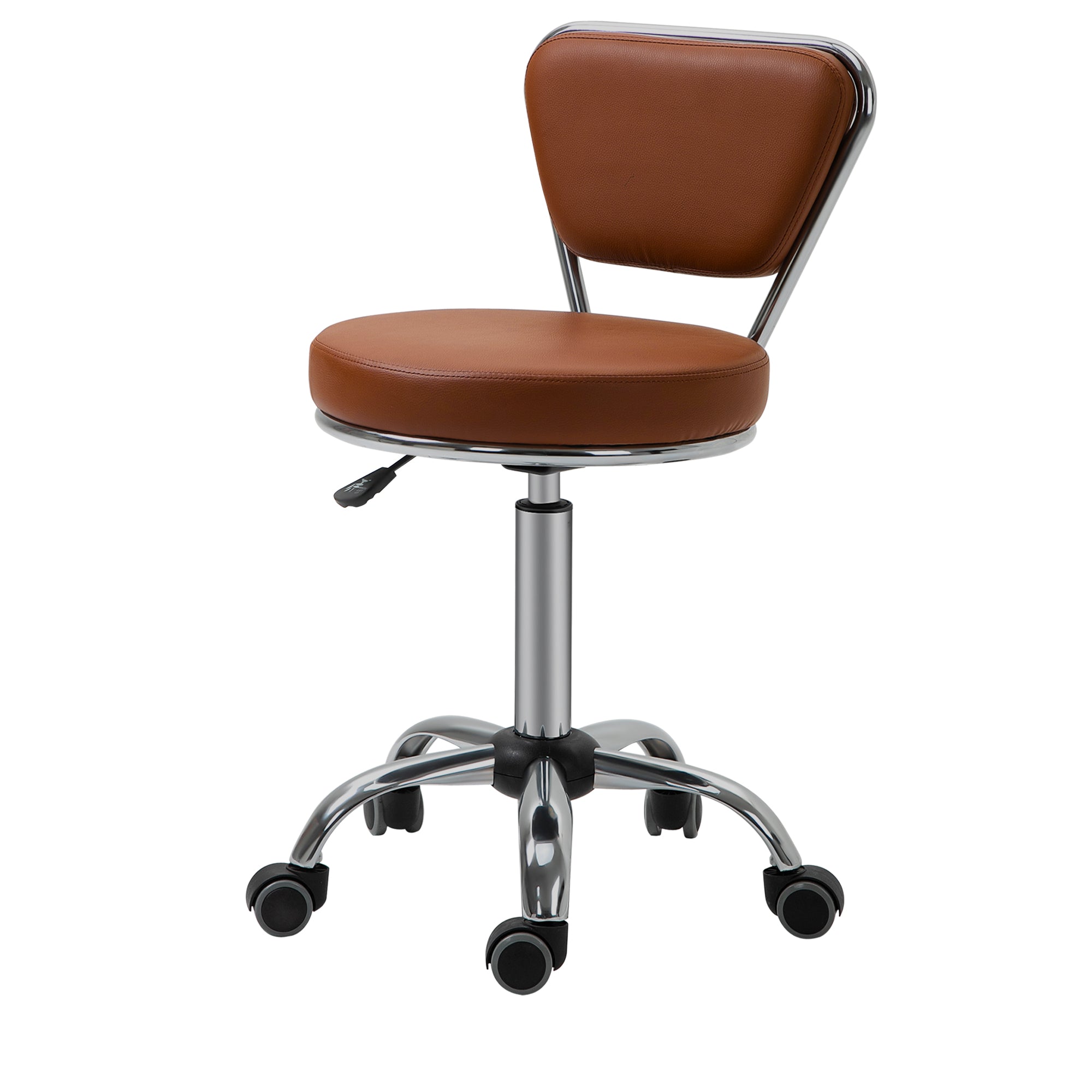 Vintage Massage Stool - swivel work stool 360° - adjustable seat height 49-64 cm - brown synthetic coating chrome metal