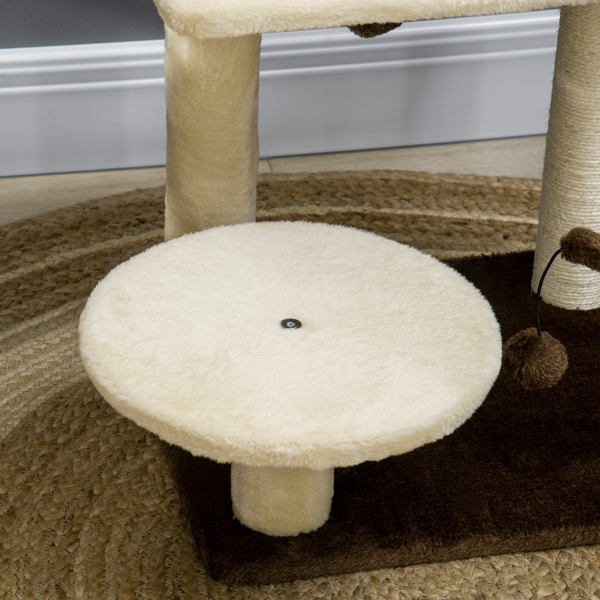 Cat Scratching Tree with Sisal Post, Perch, and Play Balls, in Particleboard and Plush, 44x38x81 cm, Beige