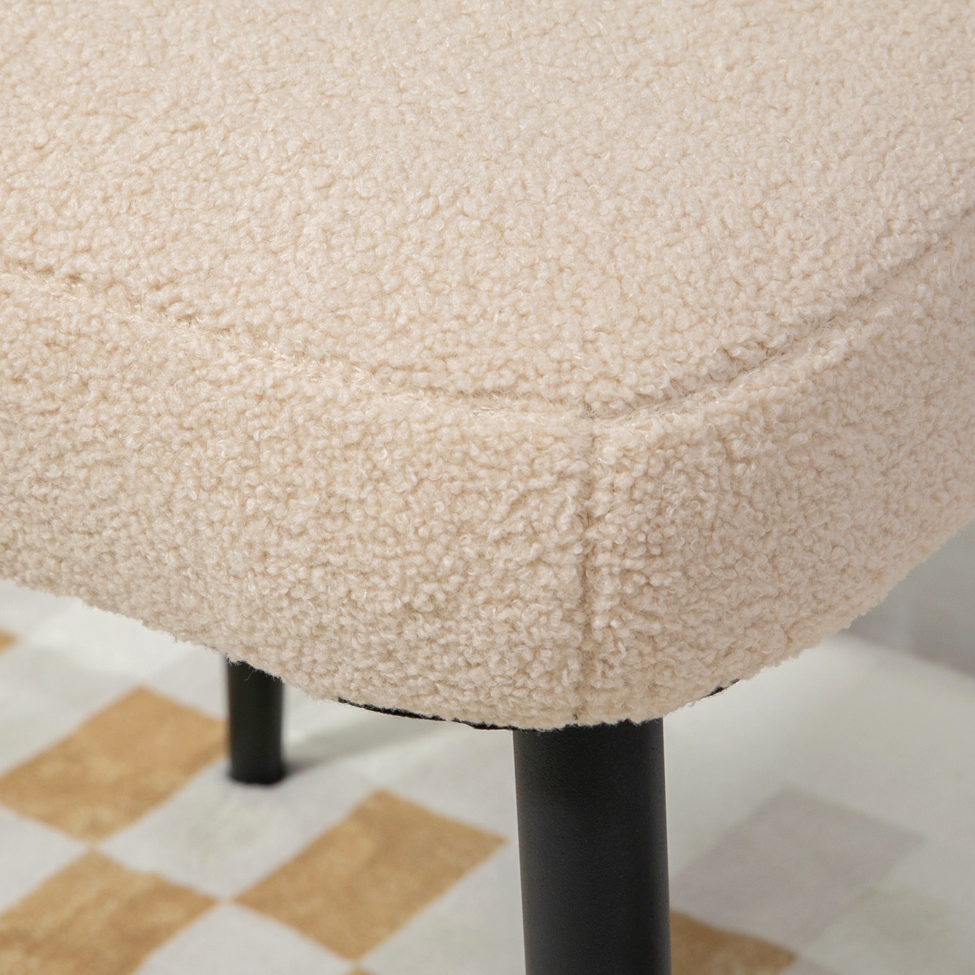 Footstool Seat Stool Square Vanity Stool Footrest with Cashmere Look, Steel Legs, for Living Room, Bedroom, Beige, 42 x 42 x 43 cm