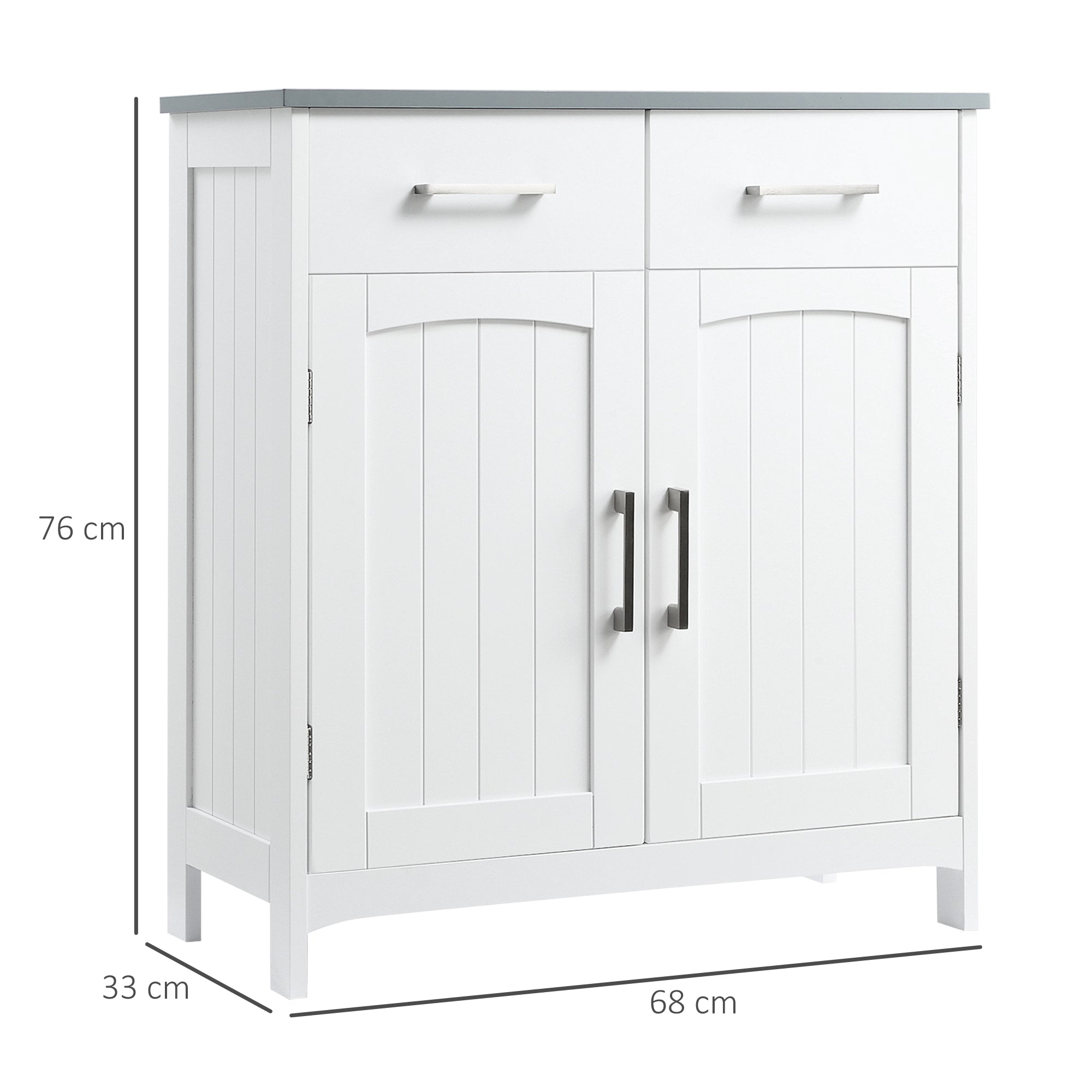 Bathroom Cabinet Storage Unit with 2 Drawers, Cupboard with Doors, Adjustable Shelf, Bathroom Kitchen Living Room, 68 x 33 x 76 cm, White