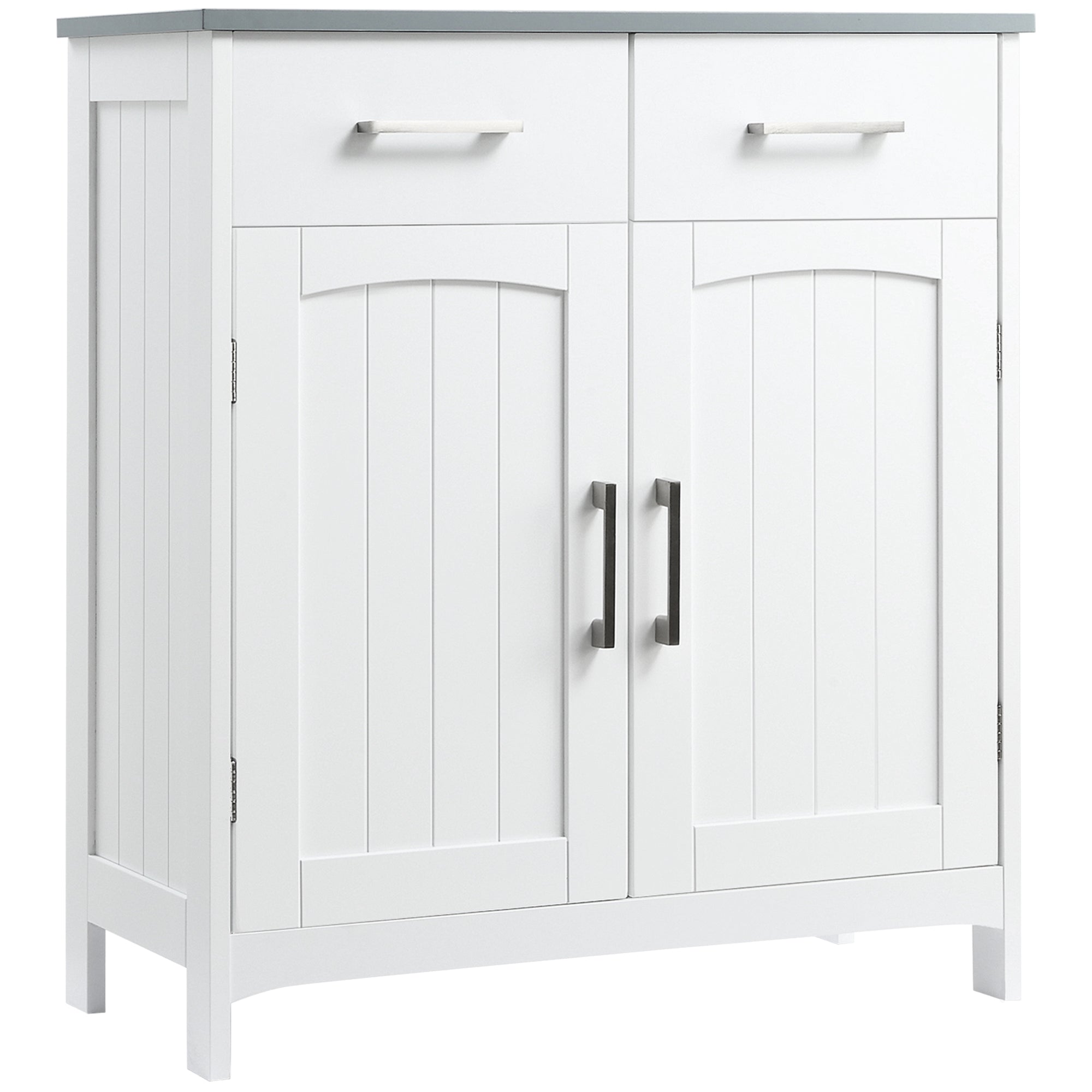 Bathroom Cabinet Storage Unit with 2 Drawers, Cupboard with Doors, Adjustable Shelf, Bathroom Kitchen Living Room, 68 x 33 x 76 cm, White