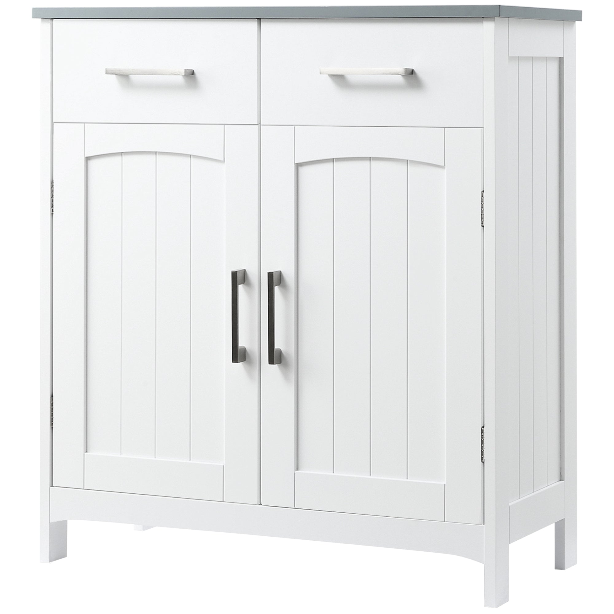 Bathroom Cabinet Storage Unit with 2 Drawers, Cupboard with Doors, Adjustable Shelf, Bathroom Kitchen Living Room, 68 x 33 x 76 cm, White