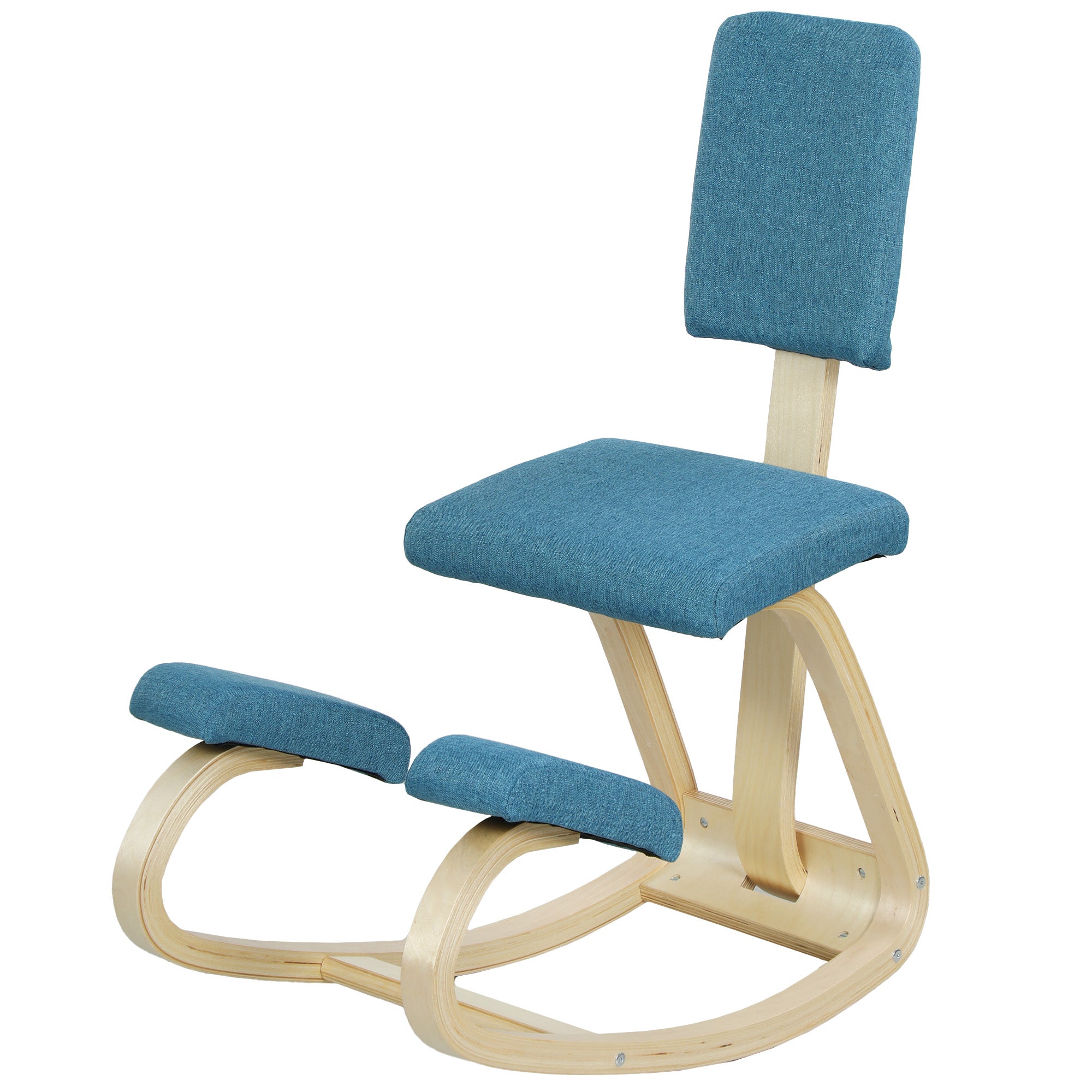 Ergonomic Kneeling Chair with Backrest — Birch Wood Office & Meditation Stool (Dark Blue)