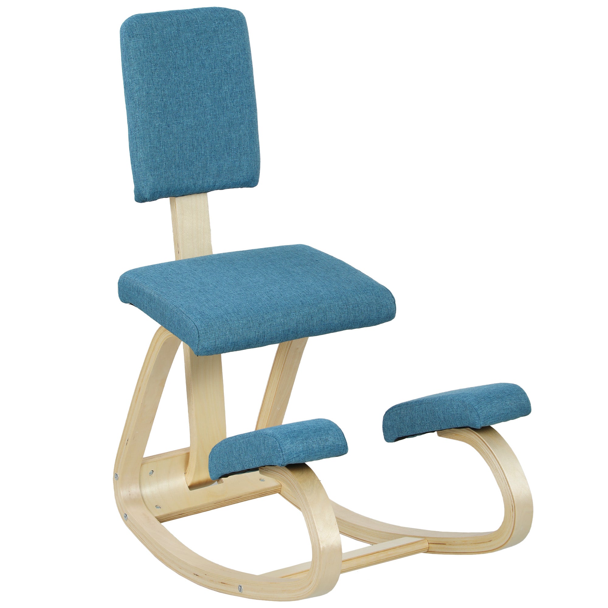 Ergonomic Kneeling Chair with Backrest — Birch Wood Office & Meditation Stool (Dark Blue)