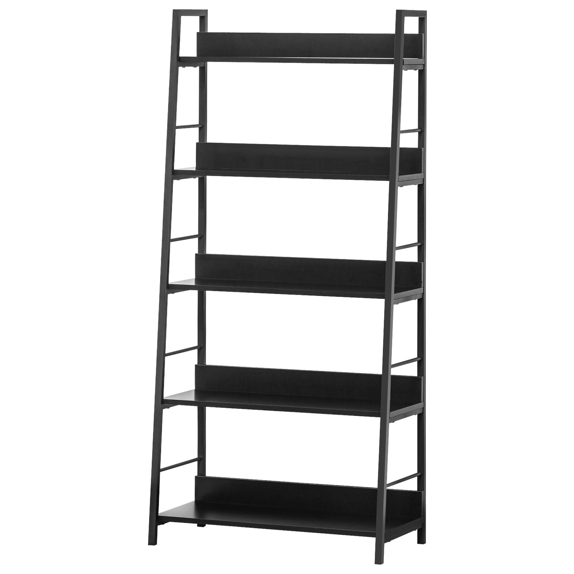 Industrial Style Leaning Bookshelf 5-Tier Storage 70L x 35W x 150H cm Black