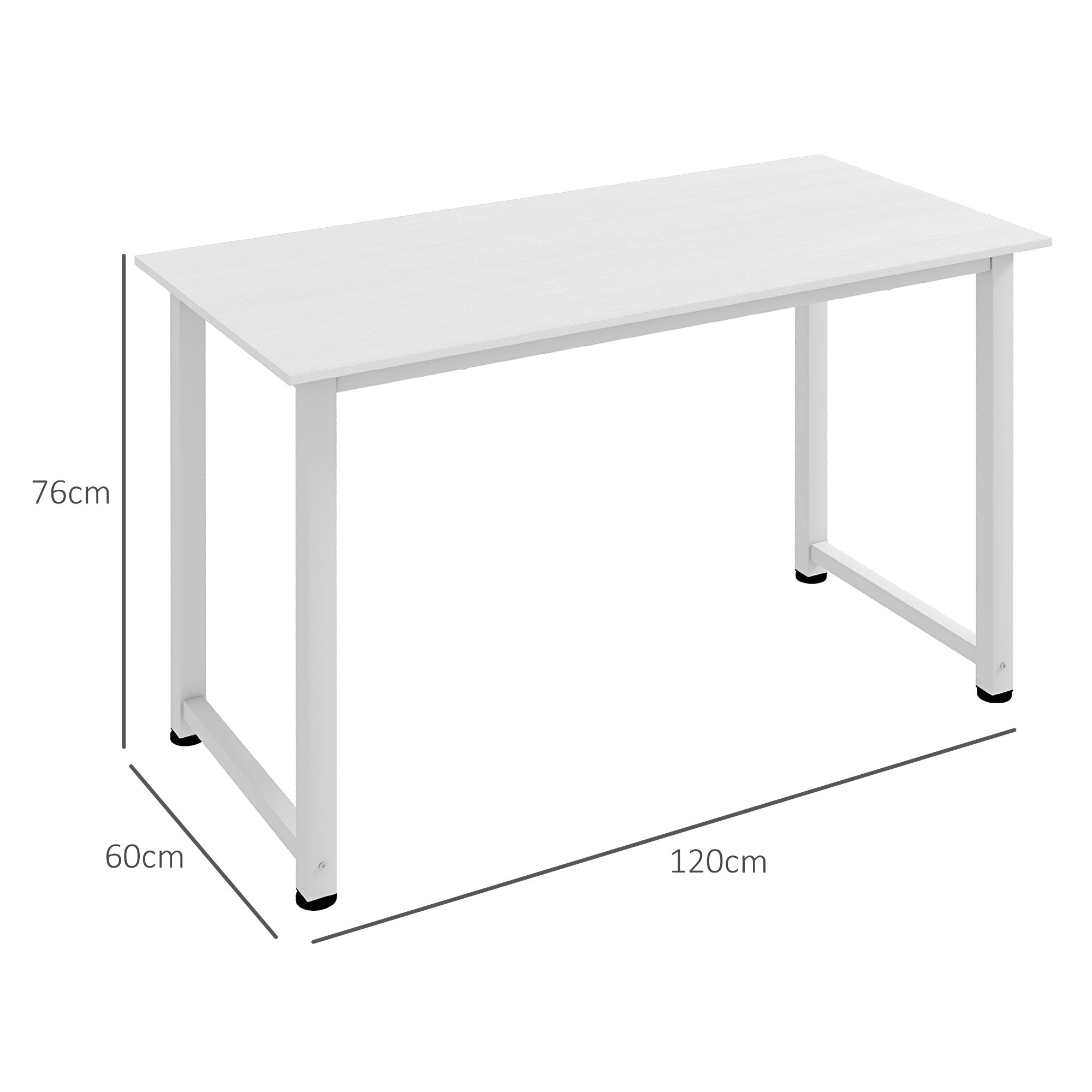 Modern Desk Study Table with Steel Frame and Adjustable Feet Computer Desk for Office Home 120x60x76 cm White