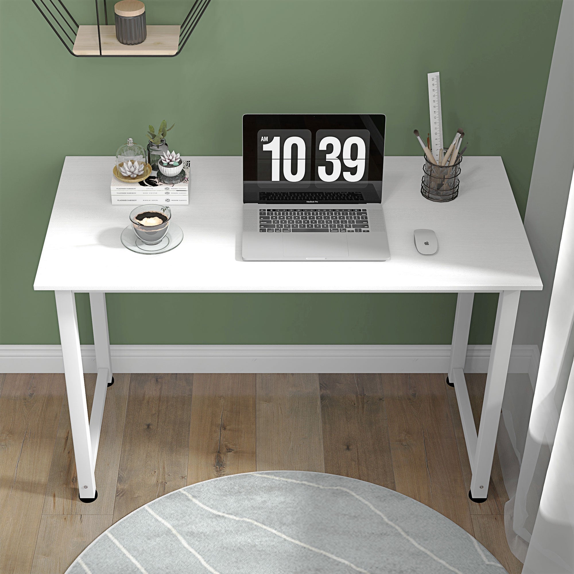 Modern Desk Study Table with Steel Frame and Adjustable Feet Computer Desk for Office Home 120x60x76 cm White