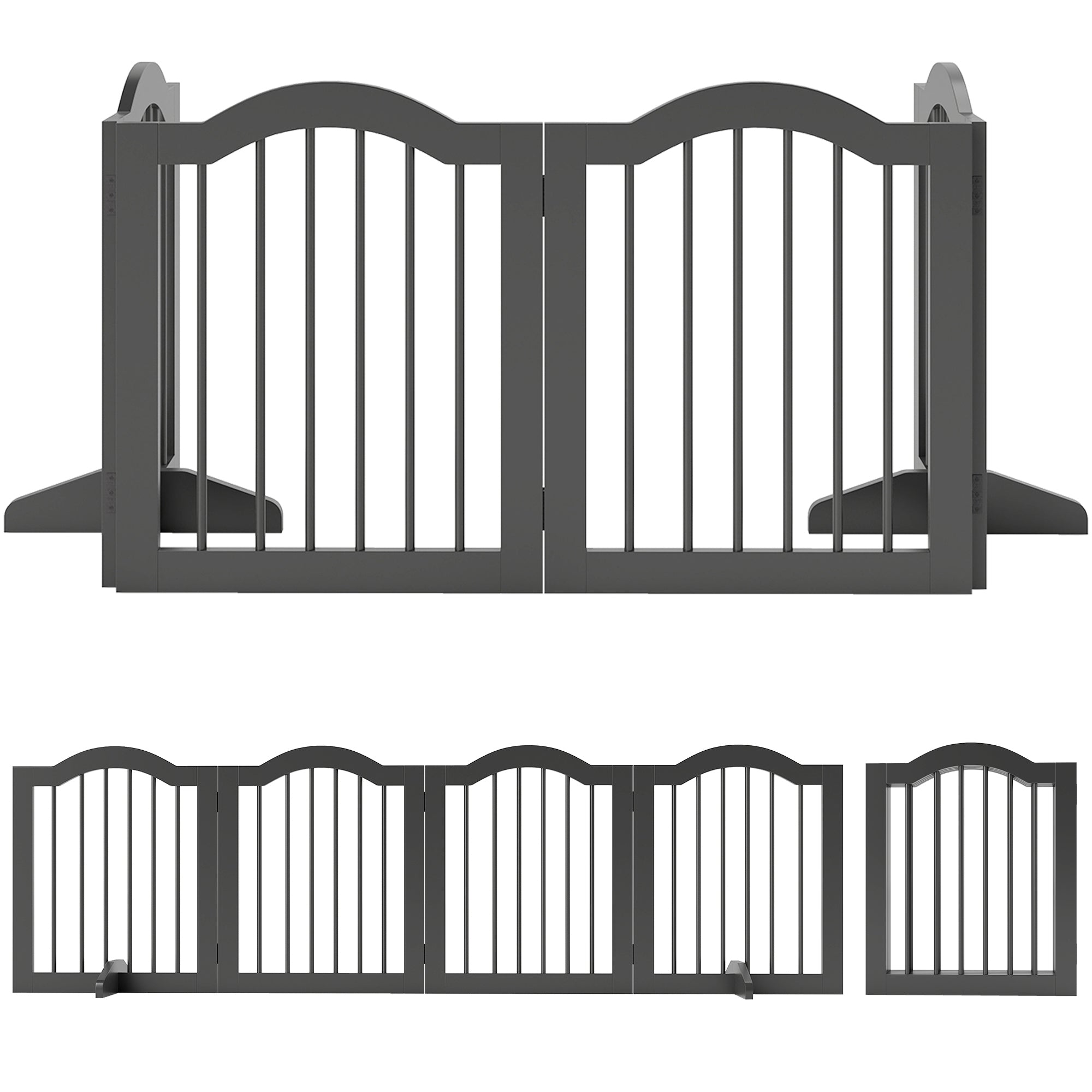4-Panel Folding Dog Gate with Walk-Through Door, 81.9 x 24 in, Freestanding with 2 Support Feet, for Stairs/Kitchen/Hallway, Black