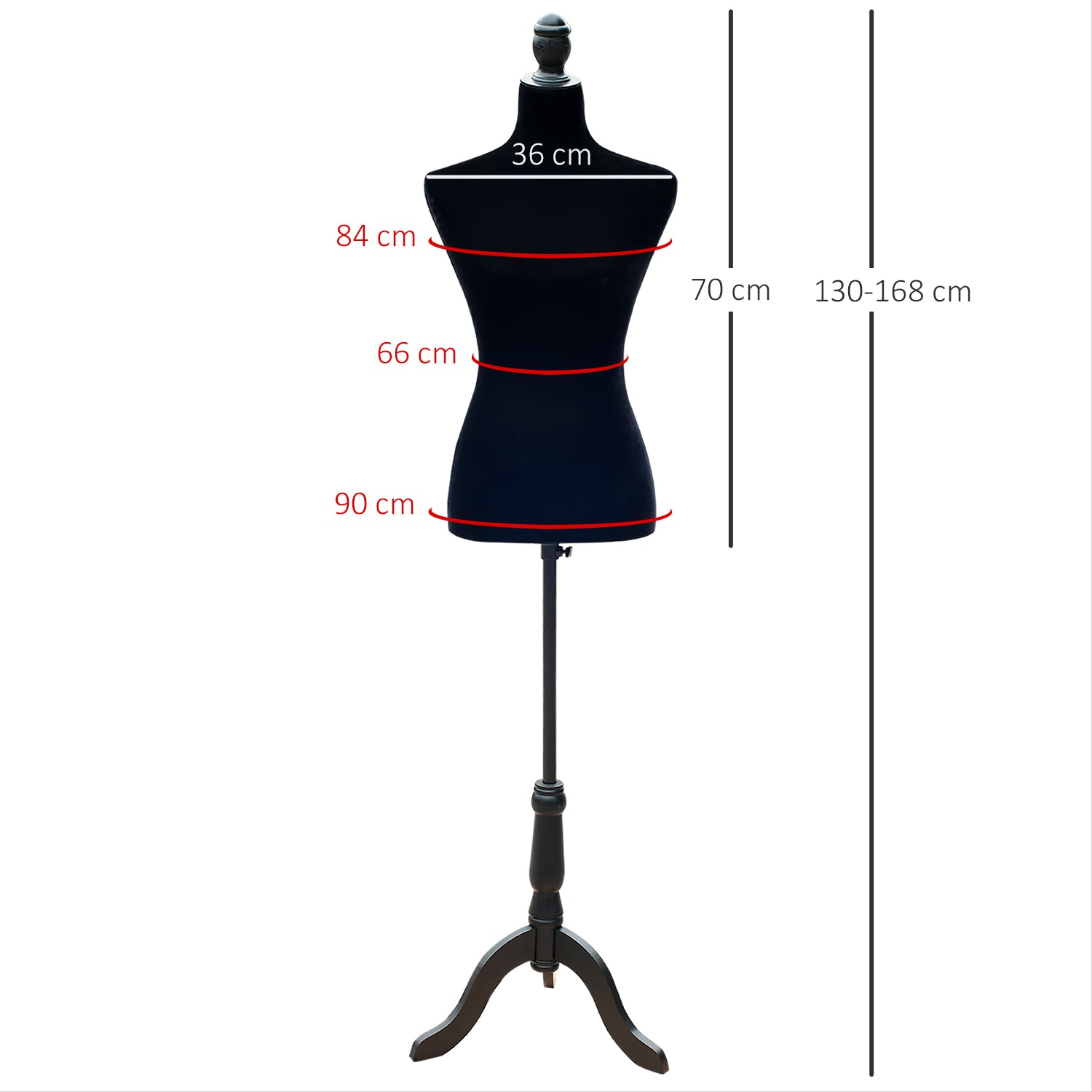 Sewing Mannequin Woman Mannequin Adjustable 130-168 cm with Wooden Tripod 50 Colorful Pins for Fashion Photography Clothing Exhibition Black