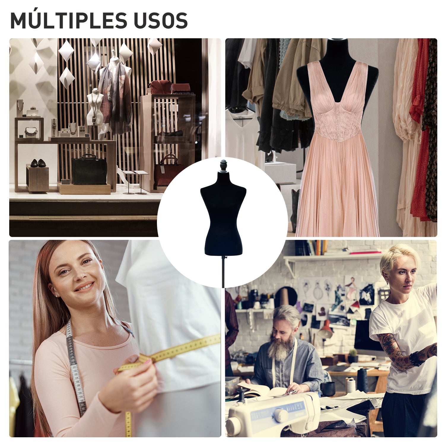 Sewing Mannequin Woman Mannequin Adjustable 130-168 cm with Wooden Tripod 50 Colorful Pins for Fashion Photography Clothing Exhibition Black