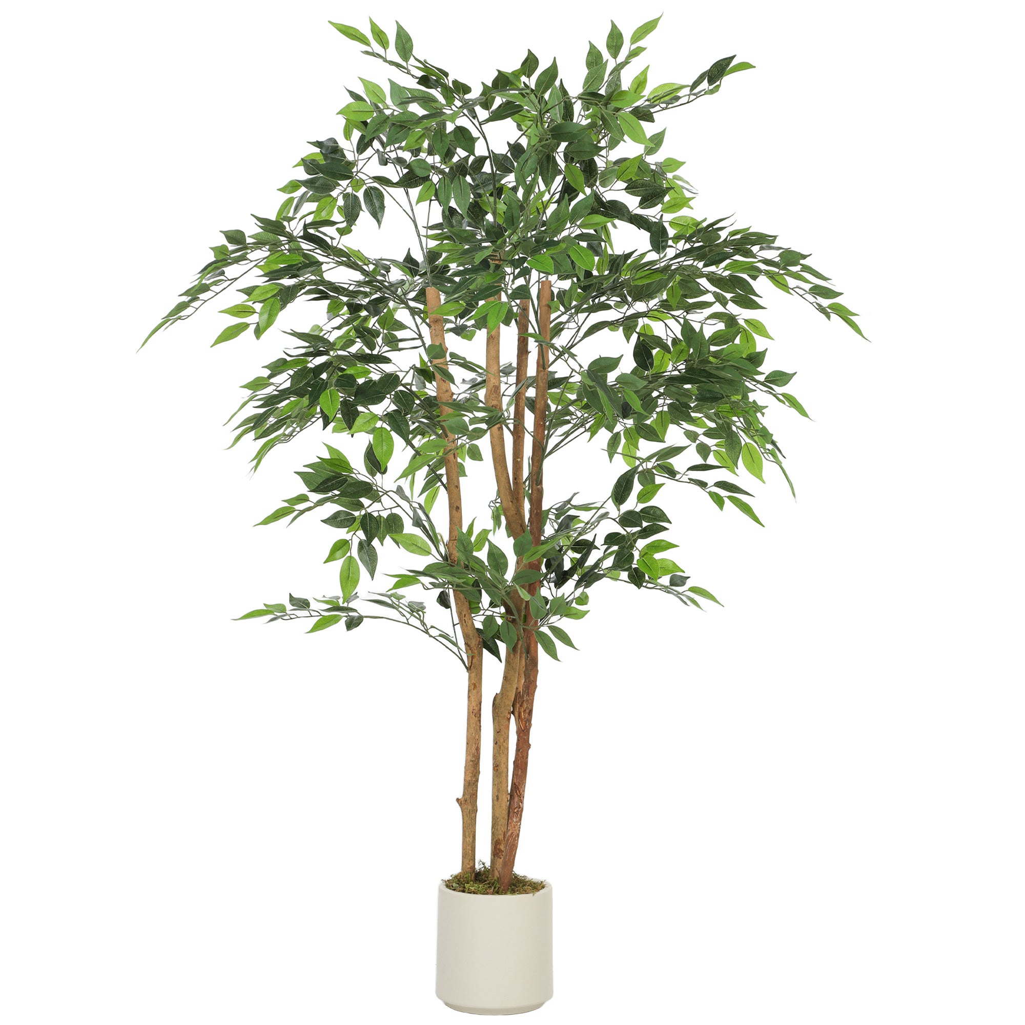 150 cm Artificial Banyan Tree for Indoor Use, Faux Greenery in Plastic Planter with Solid Wood Trunk — Home, Office, Living Room, Bedroom Decor