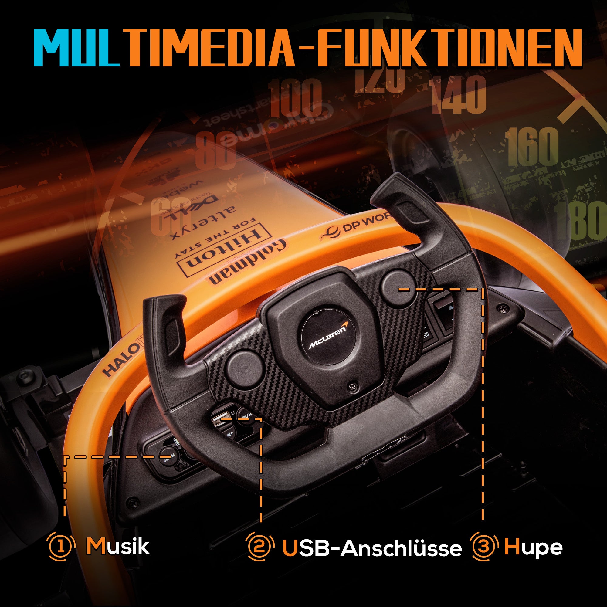 Kids Electric Car, 12V Children's Vehicle with 2.4G Remote Control, MP3 USB, Electric Vehicle with Suspension, Horn, 3-5km/h, for 3-5 Years Old Kids, Orange