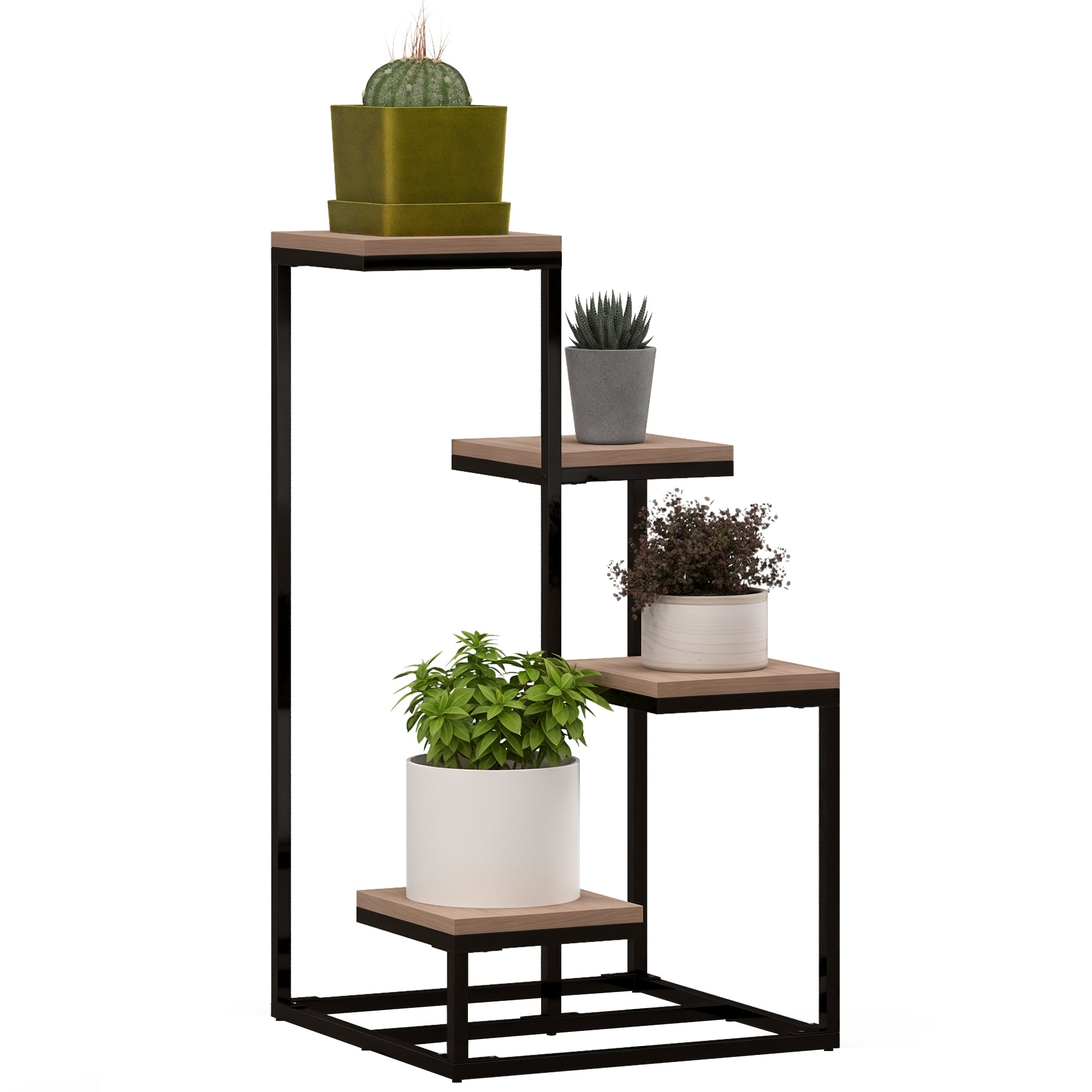 Metal and Wood Plant Stand Flower Shelf 4 Levels Industrial Style 40L x 40W x 75.5H cm