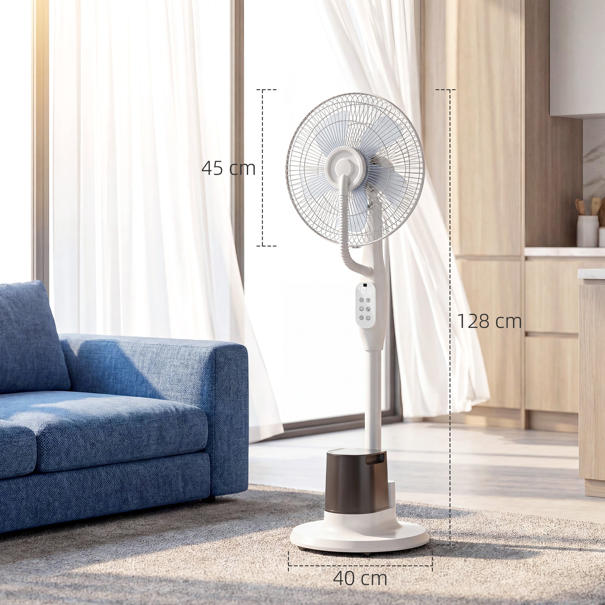 90W Silent Misting Pedestal Fan, 50.4 in Stand, 70° Oscillation, 3 Speeds & 3 Modes, 3.5L Tank, Remote, 8-Hour Timer, for Home & Office, White