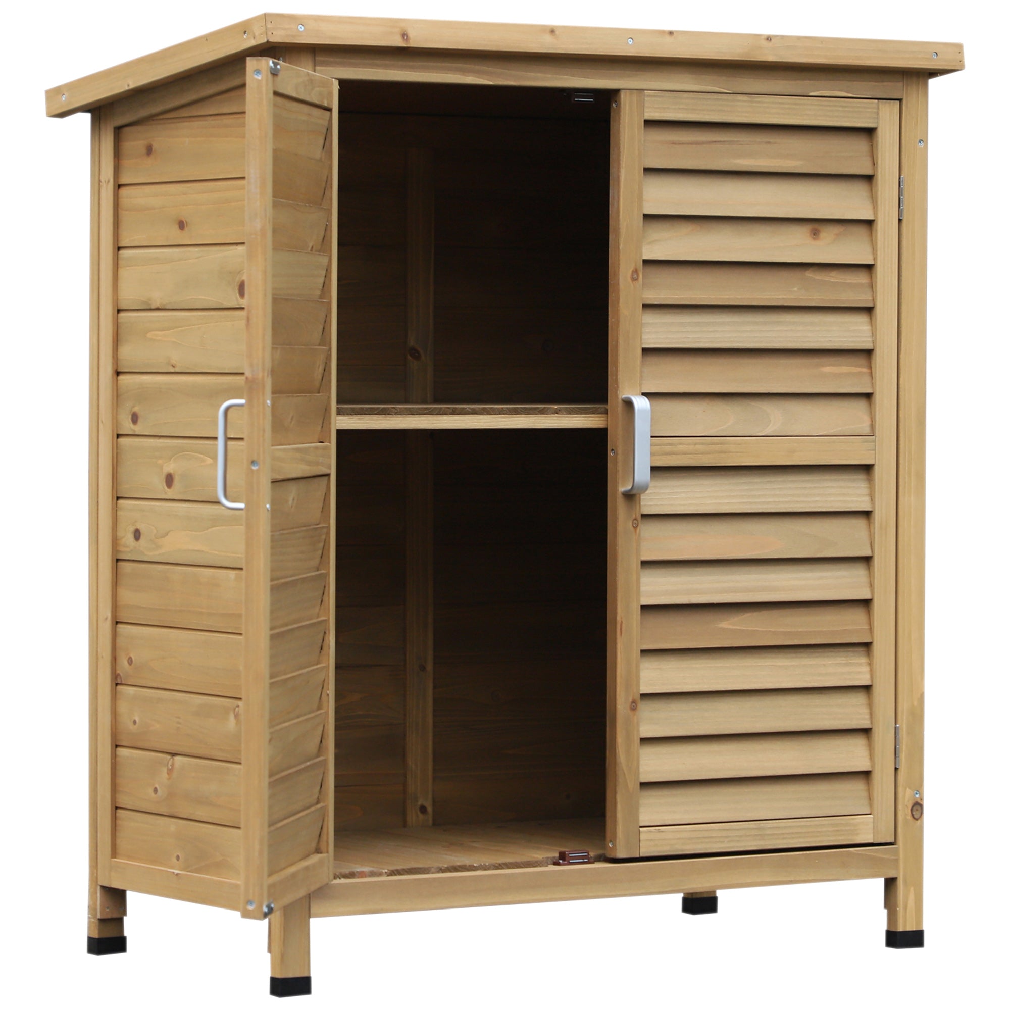 Wooden Garden Storage Shed 87x46.5x96.5 cm with 2 Interior Shelves, 2 Ventilated Doors, and Sloping Roof for Outdoor Natural Terrace