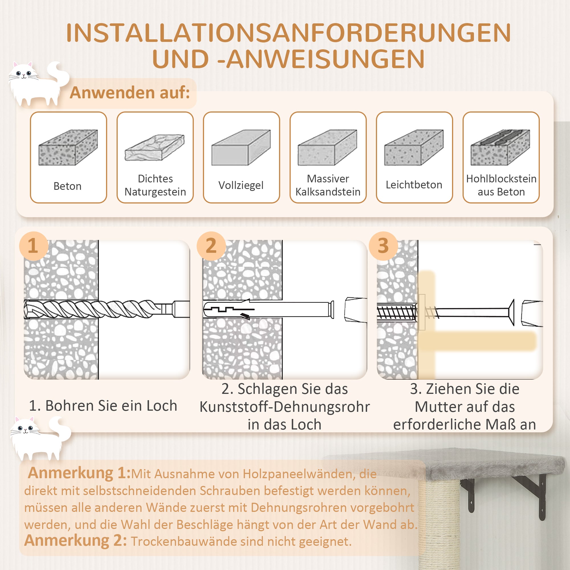 Climbing Wall Cat 7-Piece Cat Climbing Wall Set with Cat House, Platform, Scratching Post with Hanging Ball, Plush Wall Scratching Post, Cat Furniture for Cats up to 5 kg, Gray